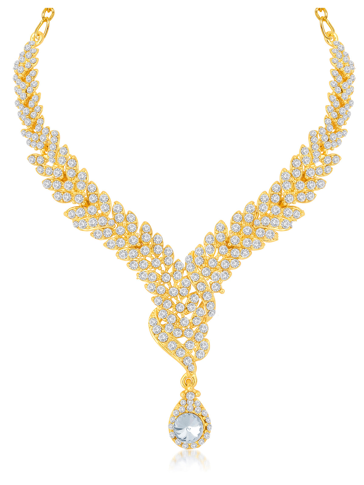 Sukkhi Fine Gold Plated Austrian Diamond Stone Studded Necklace Set 2012NADK1600