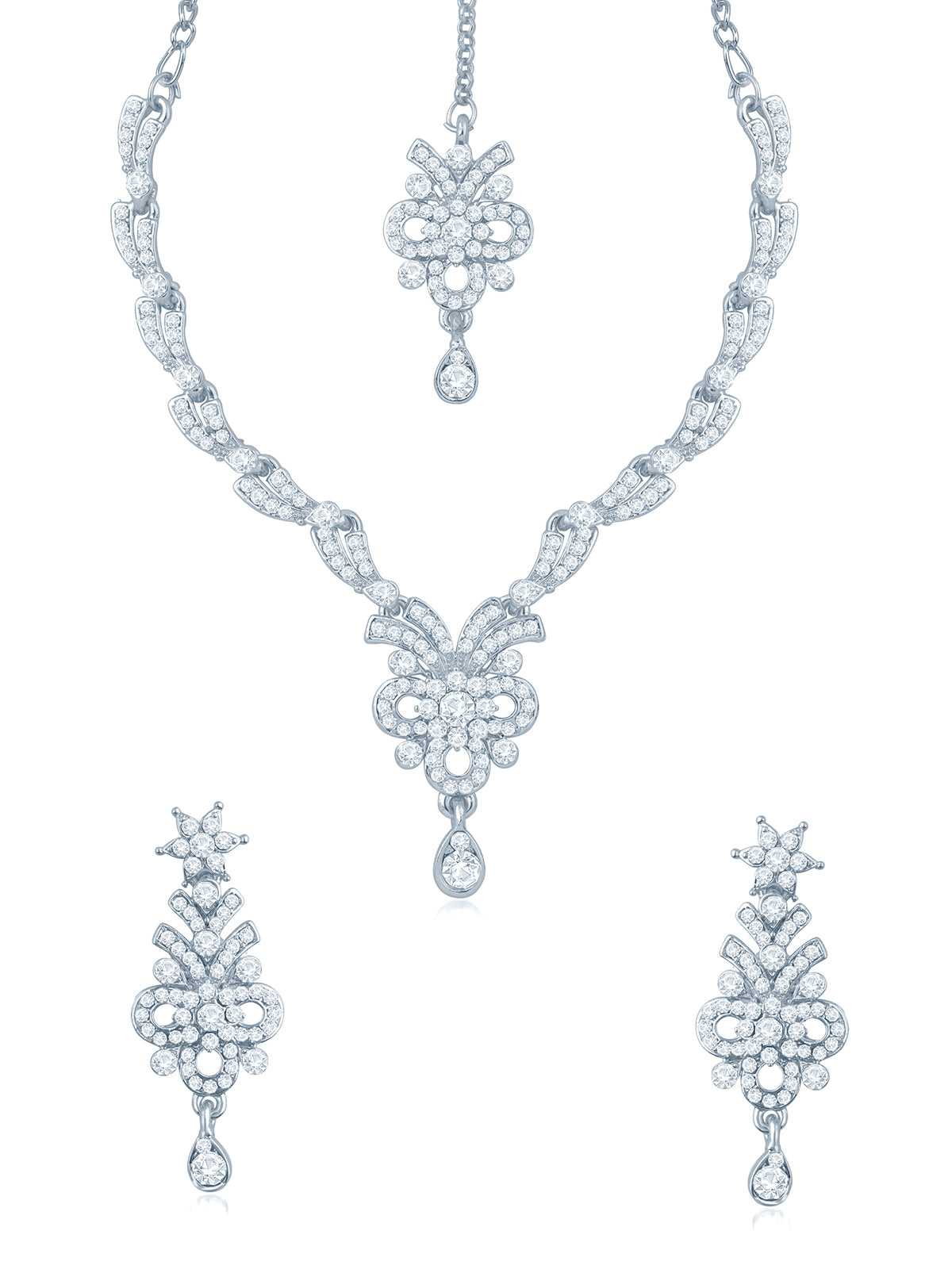 Sukkhi Glistening Rhodium Plated Austrian Diamond Stone Studded Necklace Set 2015NADK1100