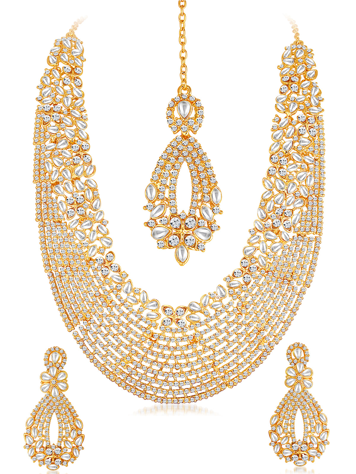 Sukkhi Dazzling Gold Plated Austrian Diamond & Kundan Long Haram Necklace Set for Women 2100NADL3000