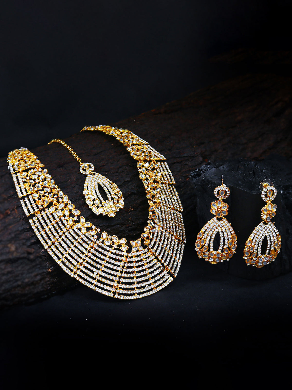 Sukkhi Dazzling Gold Plated Austrian Diamond & Kundan Long Haram Necklace Set for Women 2100NADL3000