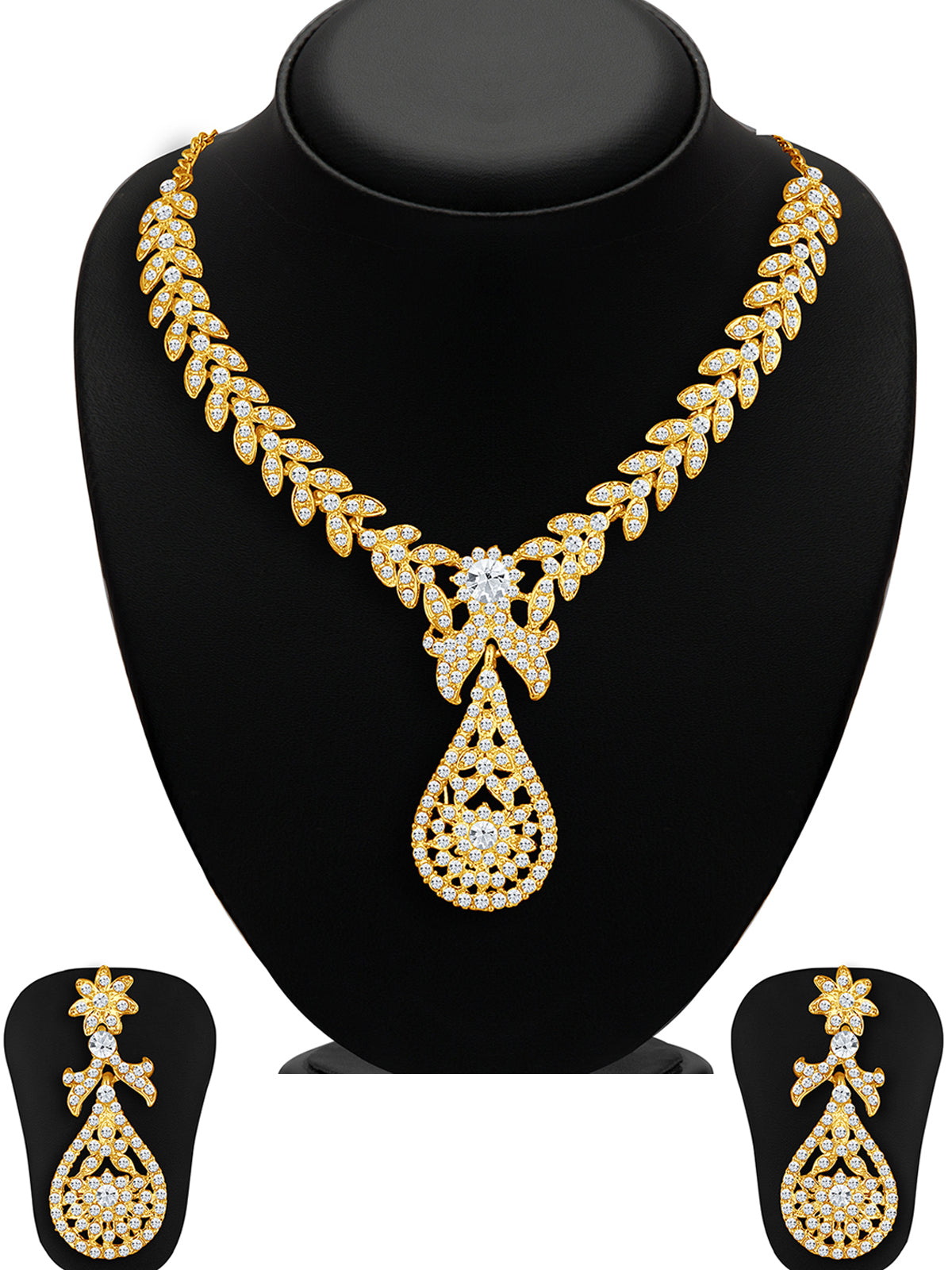 Sukkhi Stylish Gold Plated Austrian Diamond Necklace Set For Women 2166NADL1400