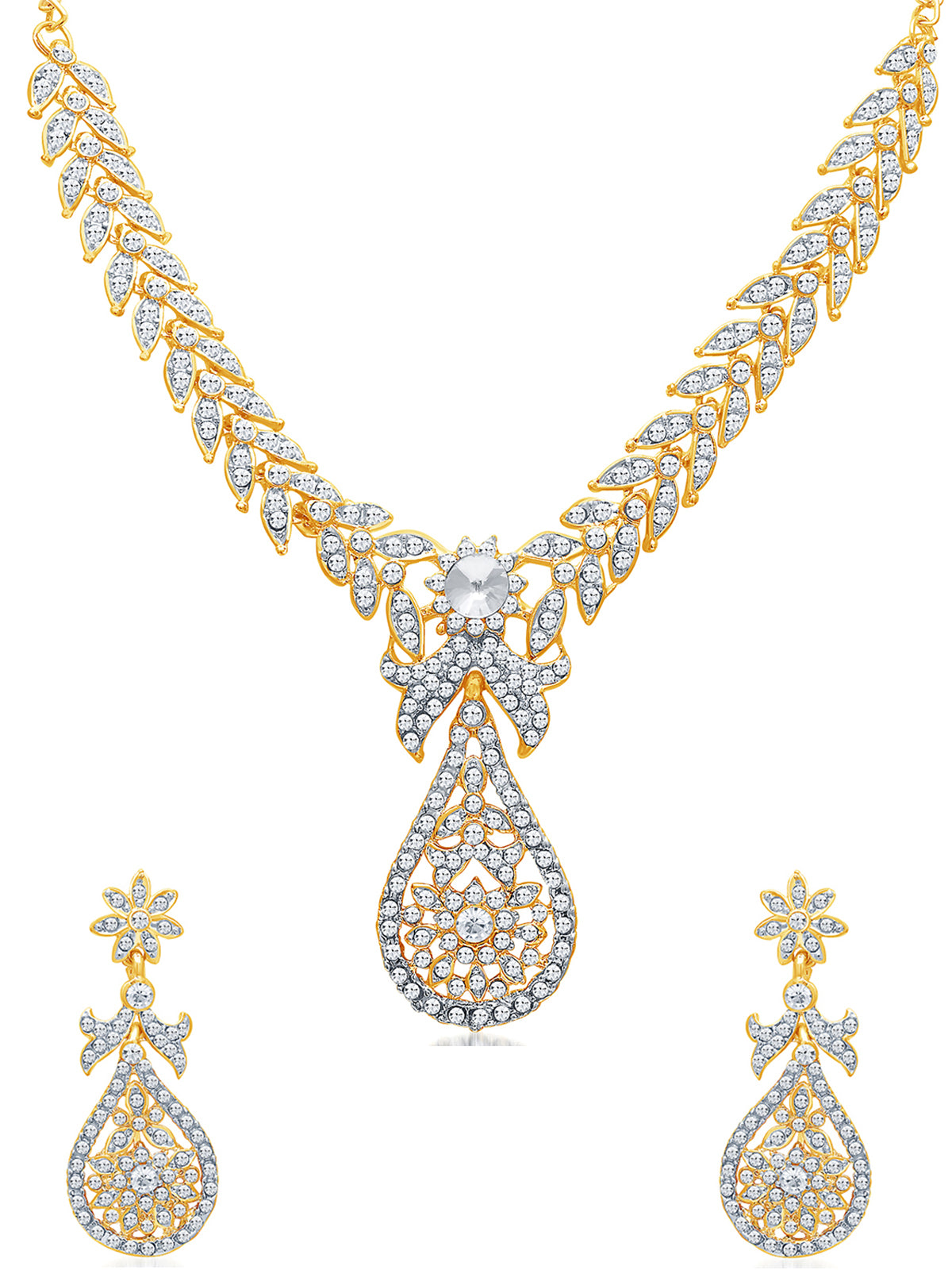 Sukkhi Stylish Gold Plated Austrian Diamond Necklace Set For Women 2166NADL1400