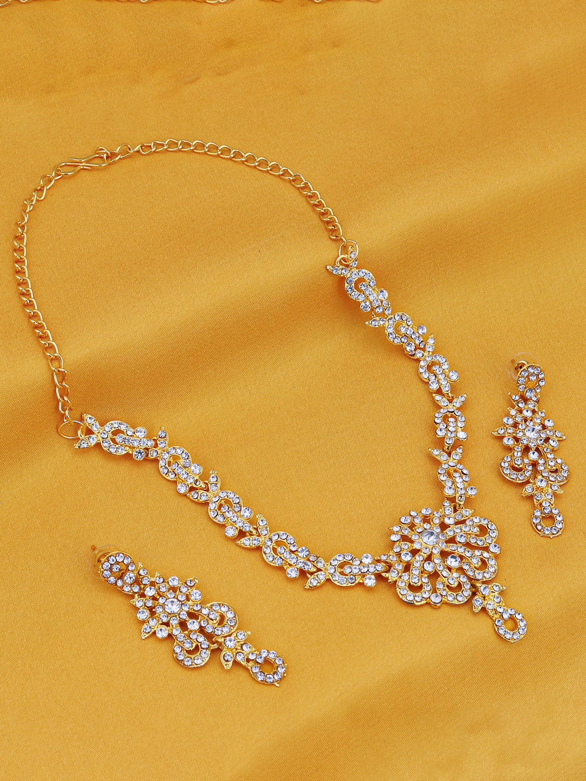 Sukkhi Stunning Gold Plated Austrian Diamond Necklace Set For Women 2167NADL1400