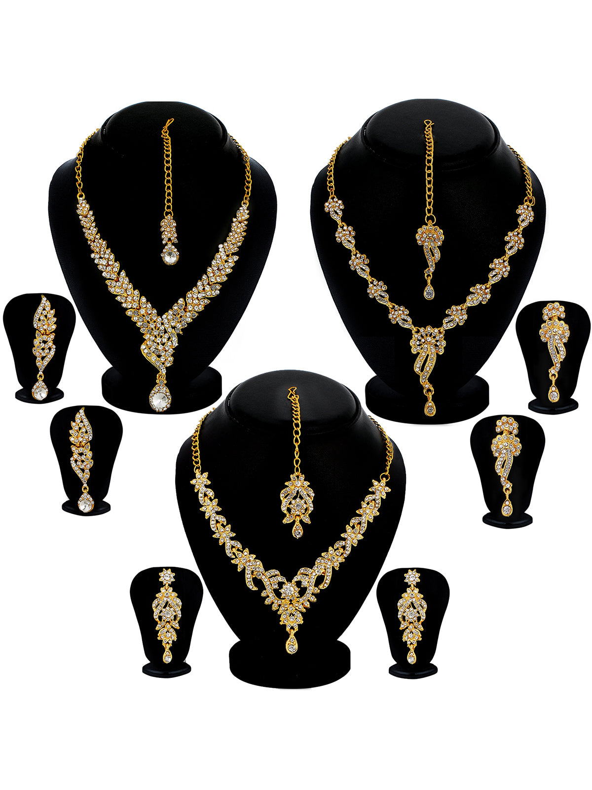 Sukkhi Pleasing Gold Plated Austrian Diamond Necklace Set Combo for Women 263CB1960