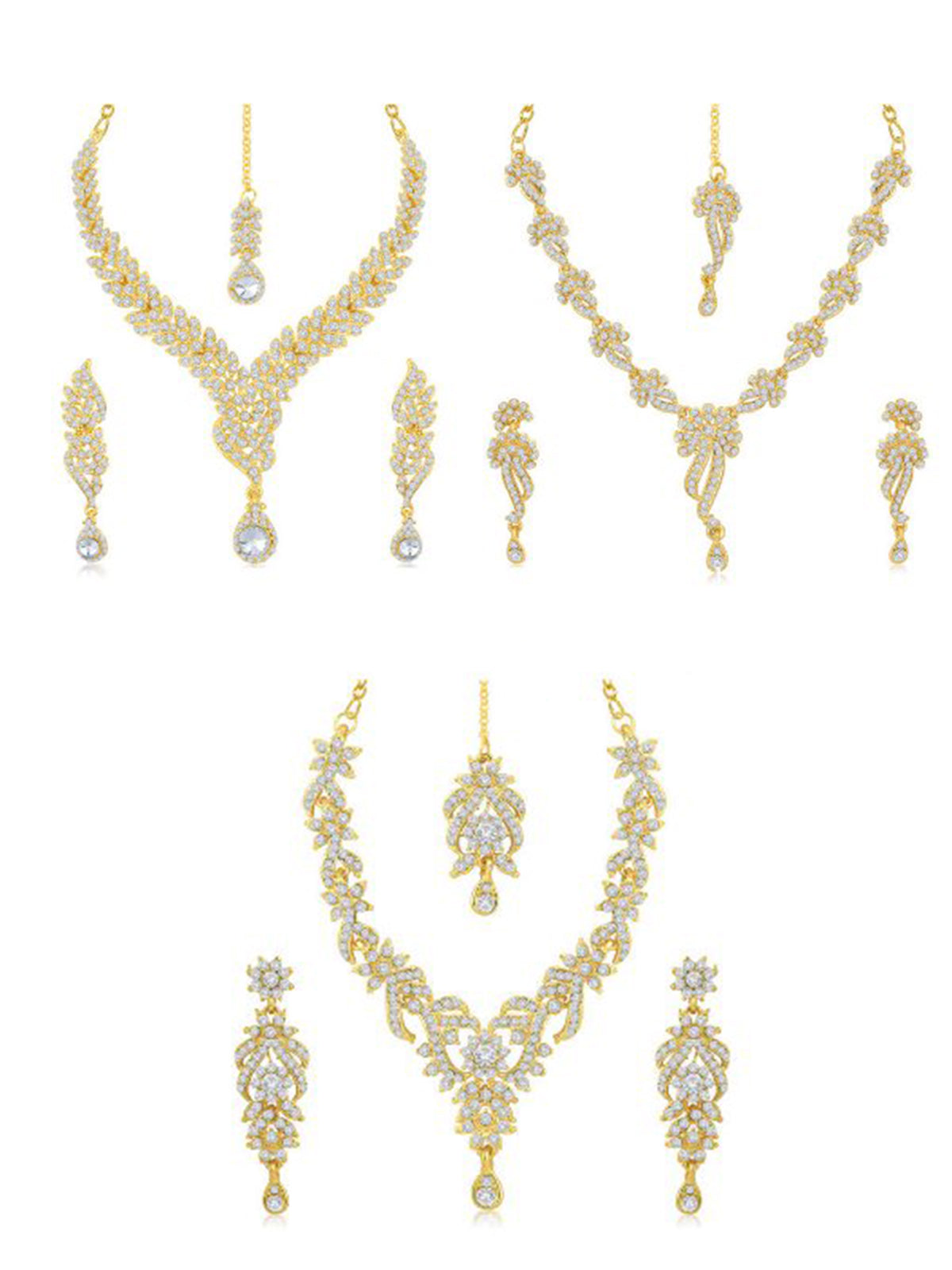 Sukkhi Pleasing Gold Plated Austrian Diamond Necklace Set Combo for Women 263CB1960
