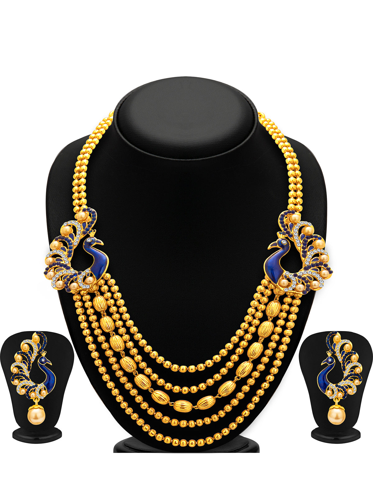 Sukkhi Graceful Pearl Gold Plated Peacock Meenakari Multi-String Necklace Set for Women 2913NGLDPP1700