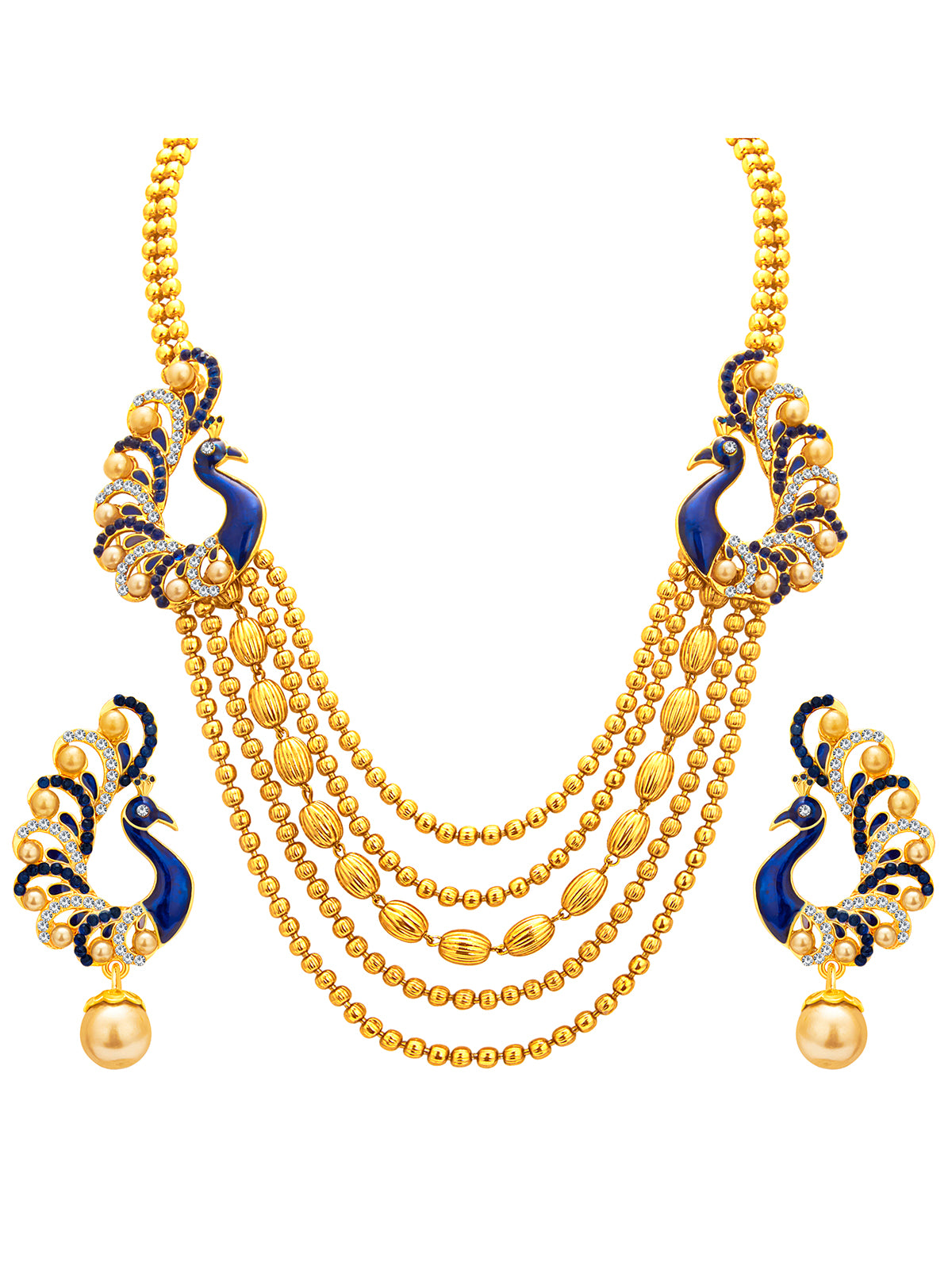 Sukkhi Graceful Pearl Gold Plated Peacock Meenakari Multi-String Necklace Set for Women 2913NGLDPP1700