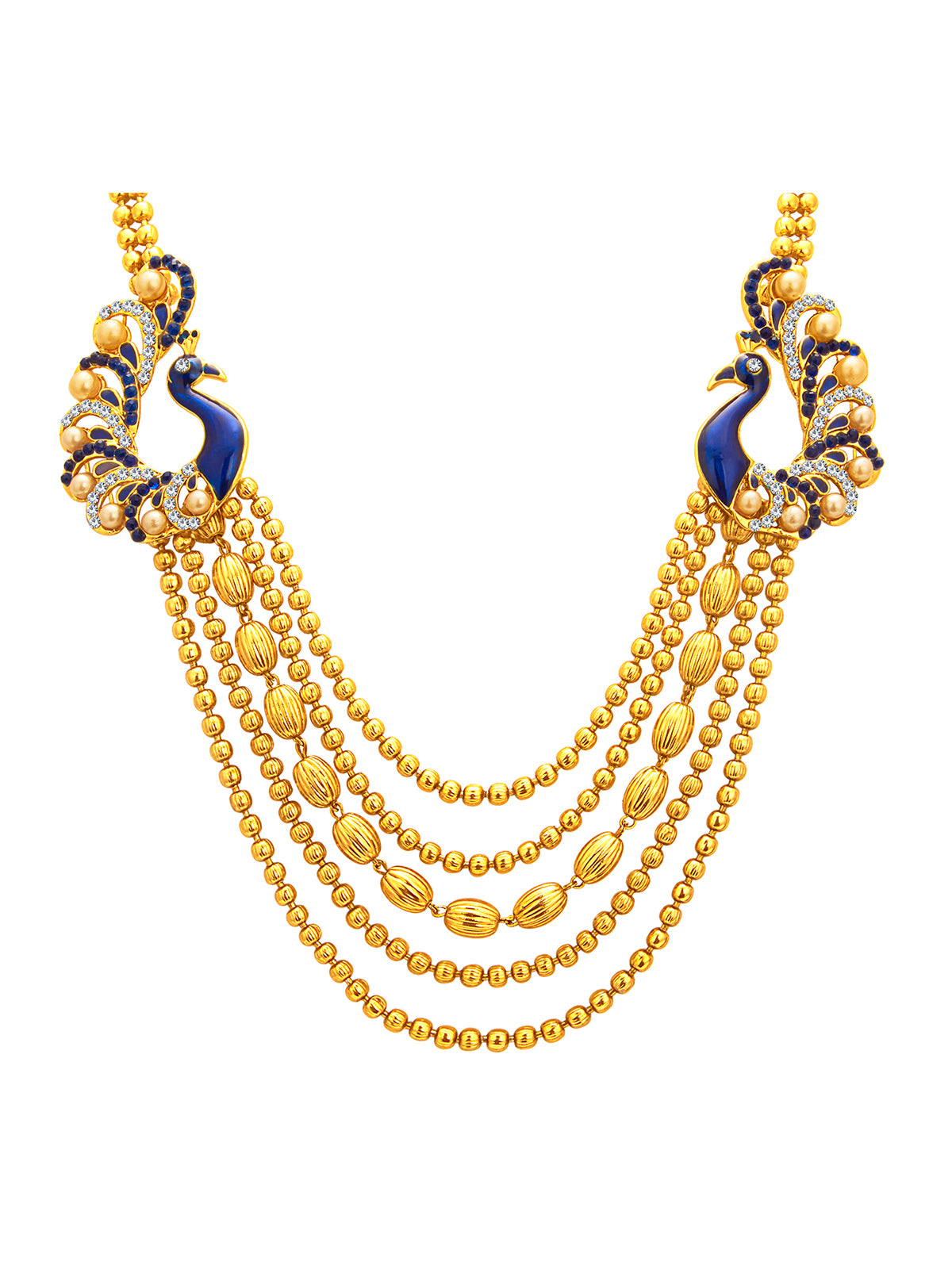 Sukkhi Graceful Pearl Gold Plated Peacock Meenakari Multi-String Necklace Set for Women 2913NGLDPP1700