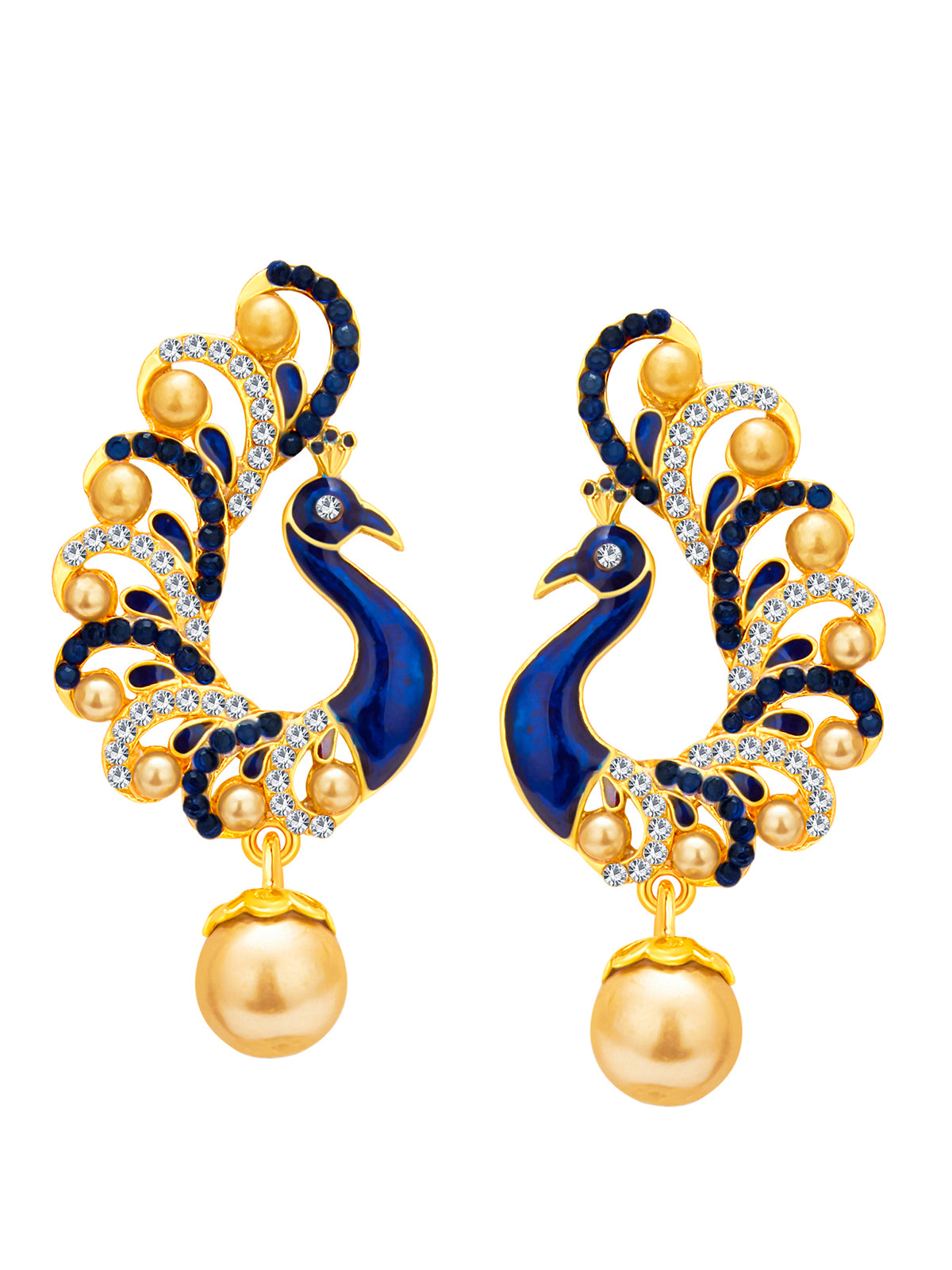 Sukkhi Graceful Pearl Gold Plated Peacock Meenakari Multi-String Necklace Set for Women 2913NGLDPP1700