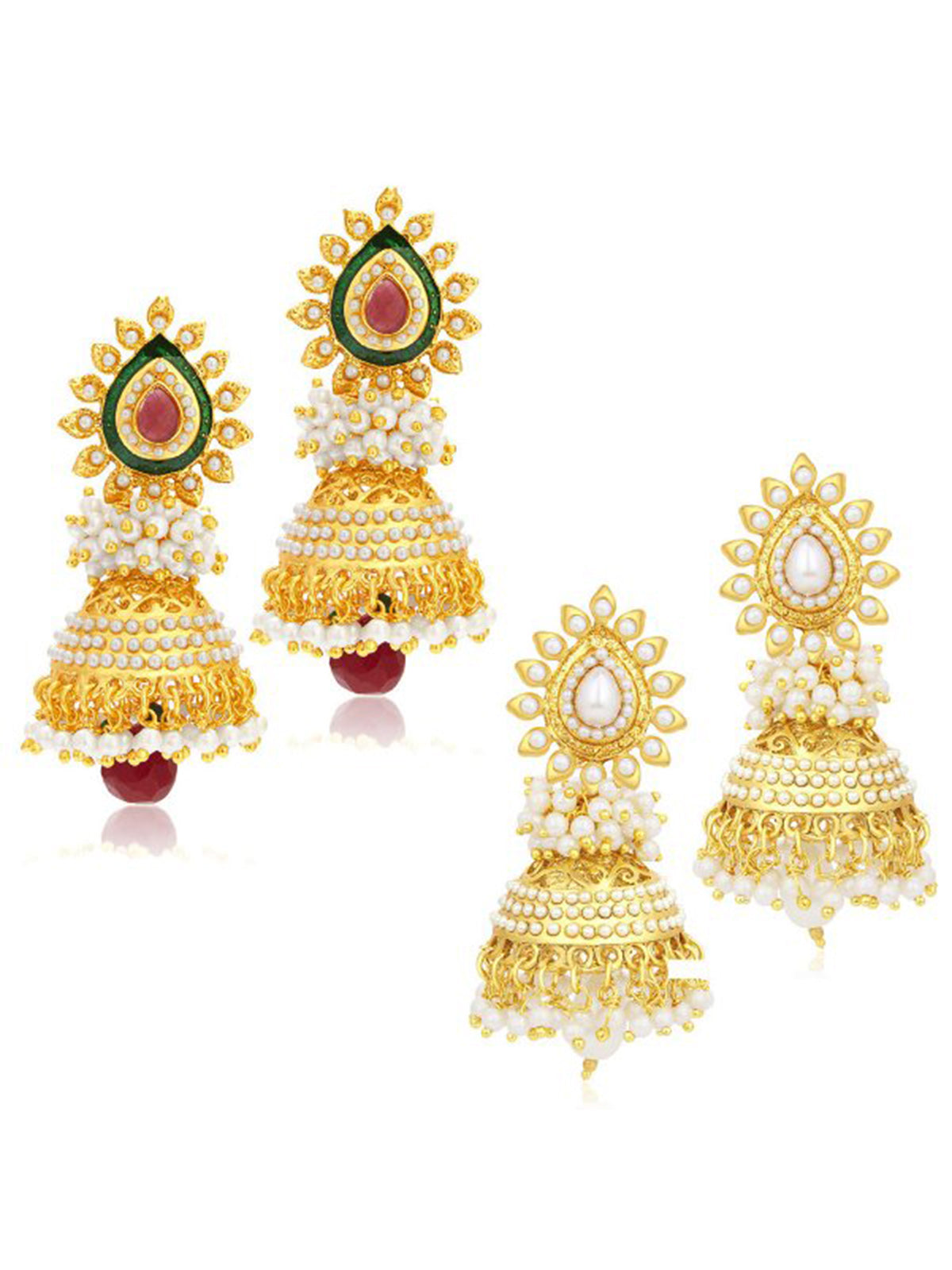 Sukkhi Gorgeous Gold Plated Set of 2 Pair Pearl Jhumki Earring Combo for Women 315CB1600