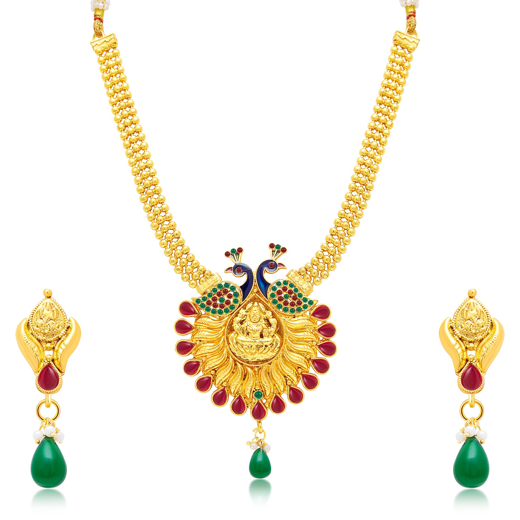 Sukkhi Ethnic Gold Plated Laxmi Peacock Meenakari Temple Necklace Set For Women 3188NGLDPP950