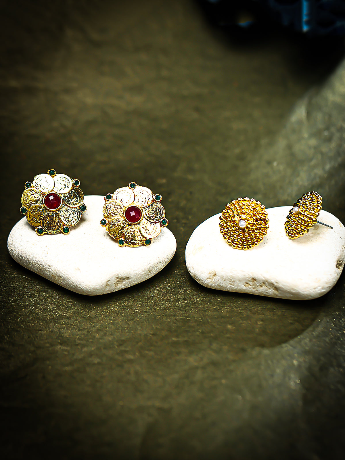 Sukkhi Ethnic Gold Plated Set of 2 Pair Temple Stud Earring Combo For Women 318CB850