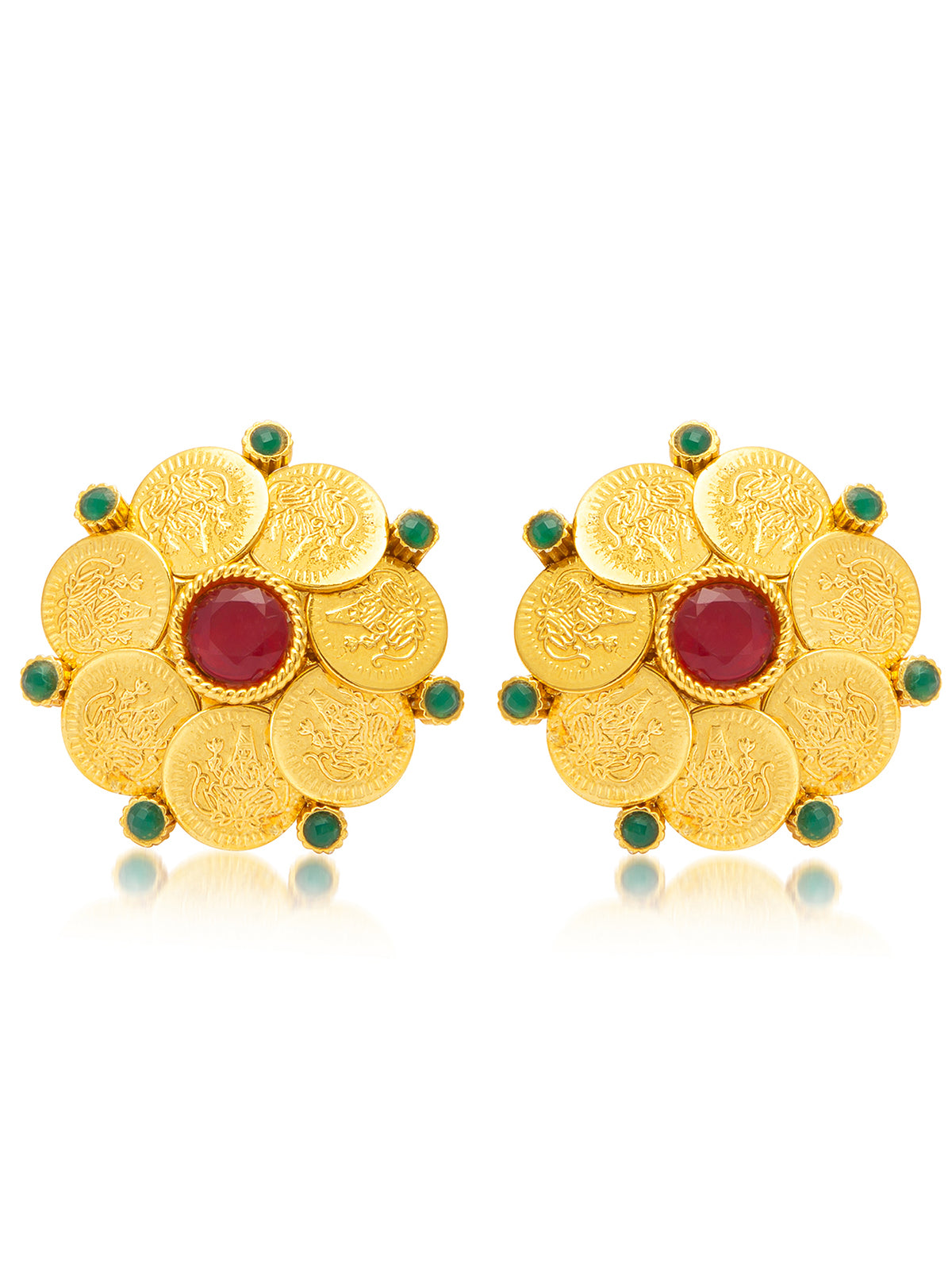 Sukkhi Ethnic Gold Plated Set of 2 Pair Temple Stud Earring Combo For Women 318CB850