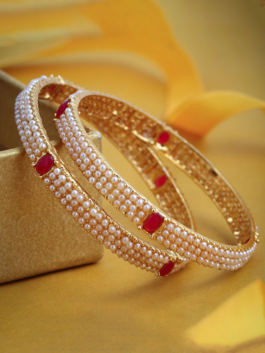 Sukkhi Delightful Gold Plated Pearl Bangles (Set of 2) for Women 32016BGLDPV900