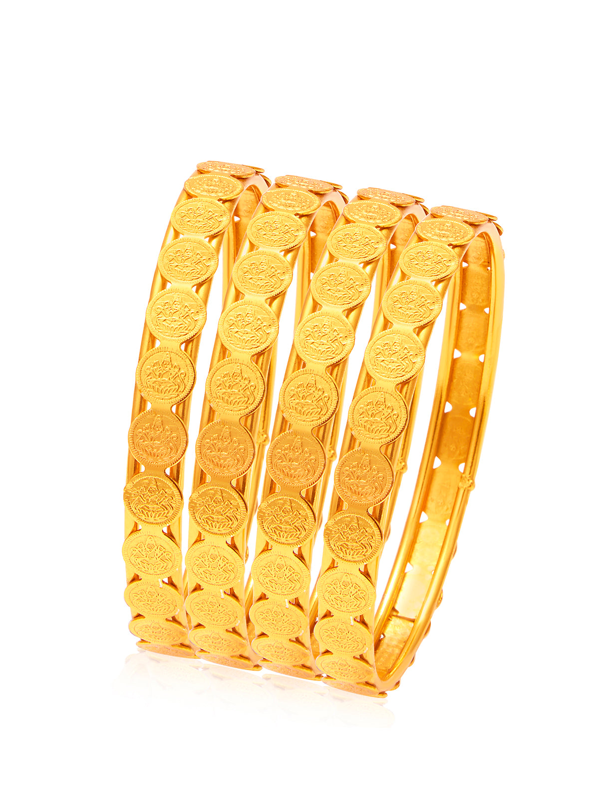 Sukkhi Glamorous Temple Jewellery Gold Plated Coin Bangles Set of 4 For Women 32083BGLDPP400