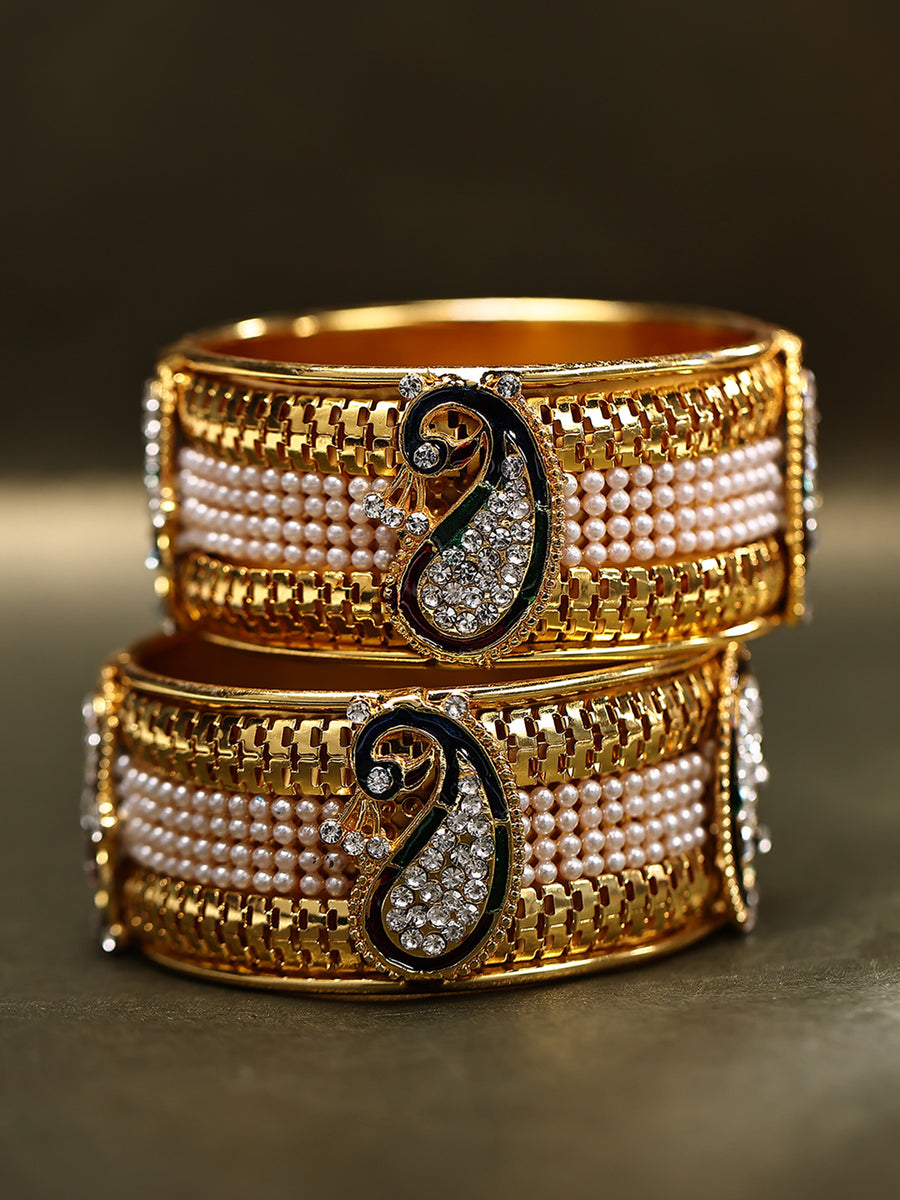 Sukkhi Stylish Pearl Gold Plated Peacock Meenakari Bangles Set of 2 for Women 32357BGLDPP600