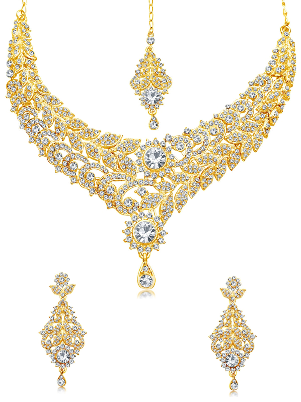 Sukkhi Gleaming Gold Plated Austrian Diamond Choker Necklace Set For Women 3241NADM1900