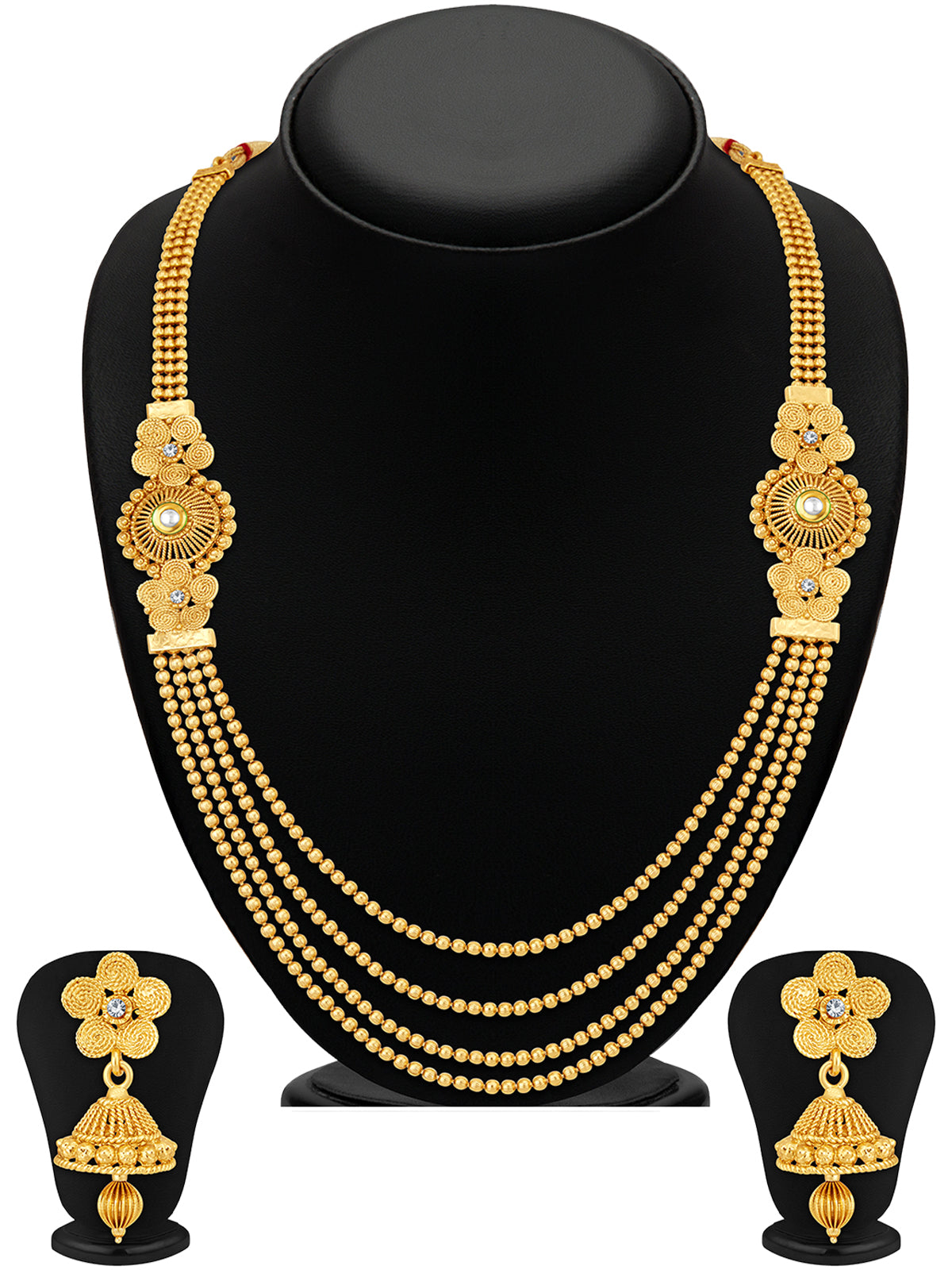 Sukkhi Stylish Gold Plated Kundan Multi-String Necklace Set For Women 3250NGLDPKN1000