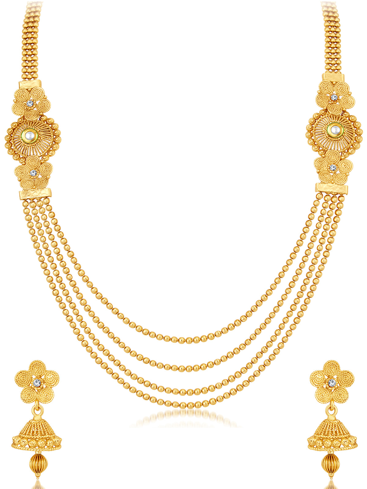 Sukkhi Stylish Gold Plated Kundan Multi-String Necklace Set For Women 3250NGLDPKN1000