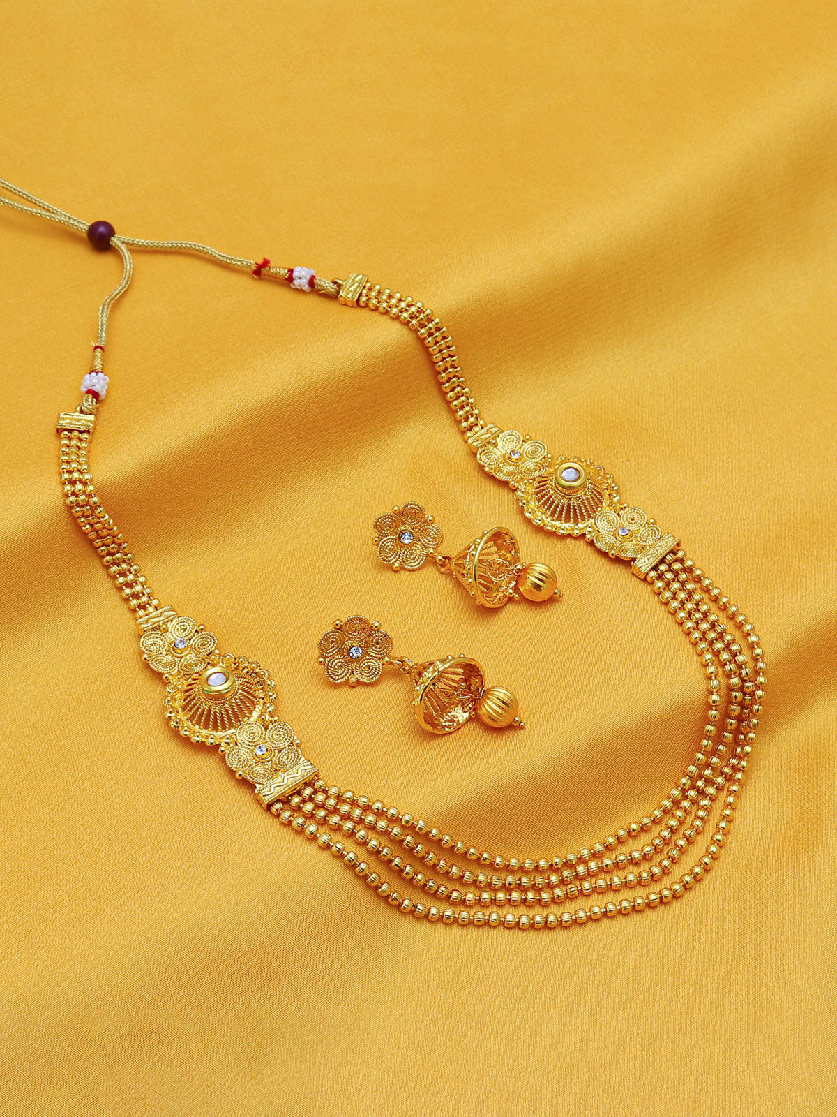 Sukkhi Stylish Gold Plated Kundan Multi-String Necklace Set For Women 3250NGLDPKN1000