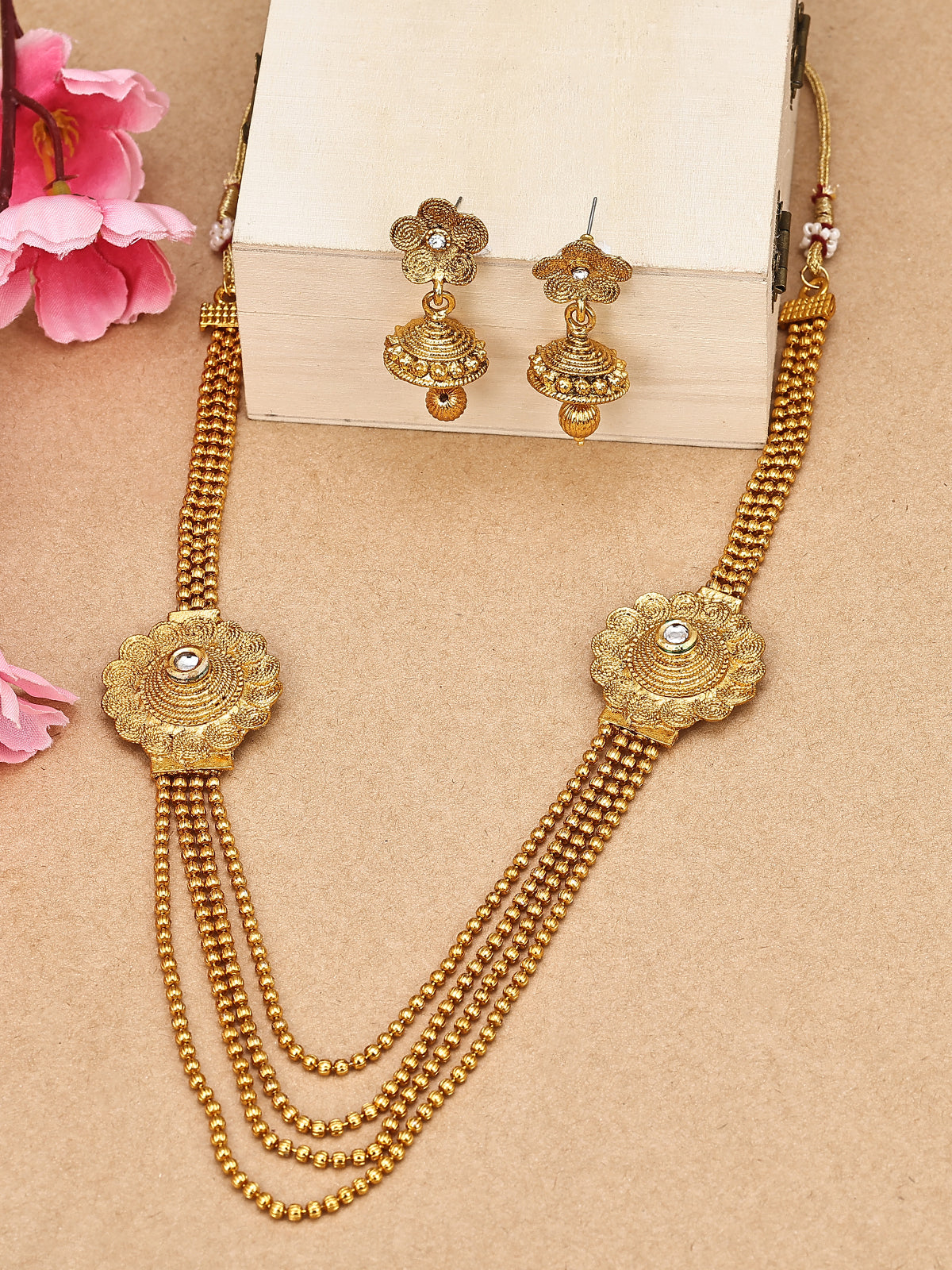 Sukkhi Floral Gold Plated Kundan Multi-String Necklace Set For Women 3252NGLDPKN1000