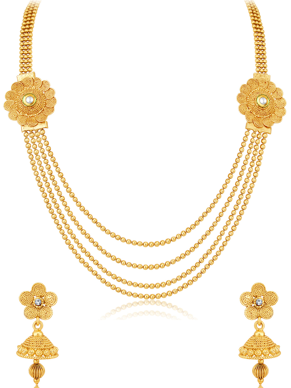 Sukkhi Floral Gold Plated Kundan Multi-String Necklace Set For Women 3252NGLDPKN1000