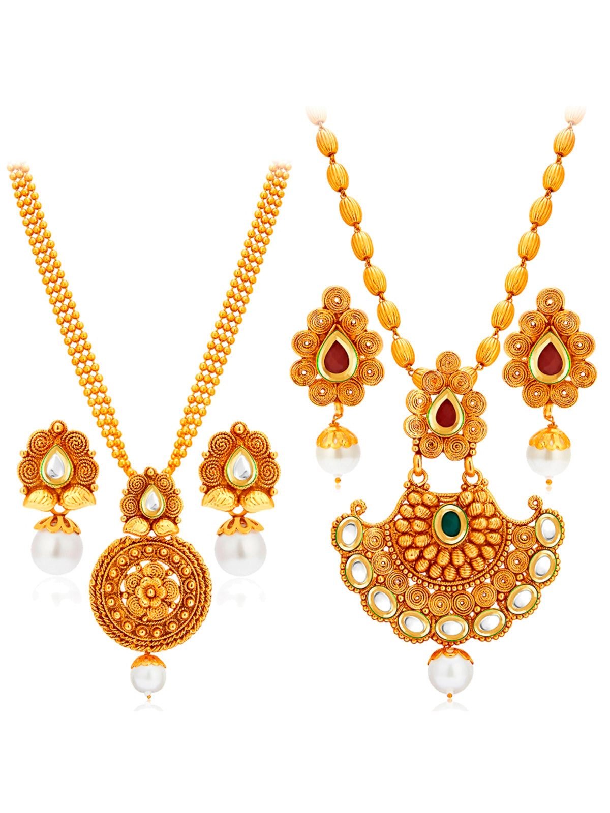 Sukkhi Splendid Pearl Gold Plated Kundan Long Haram Necklace Set Combo For Women 388CB1400