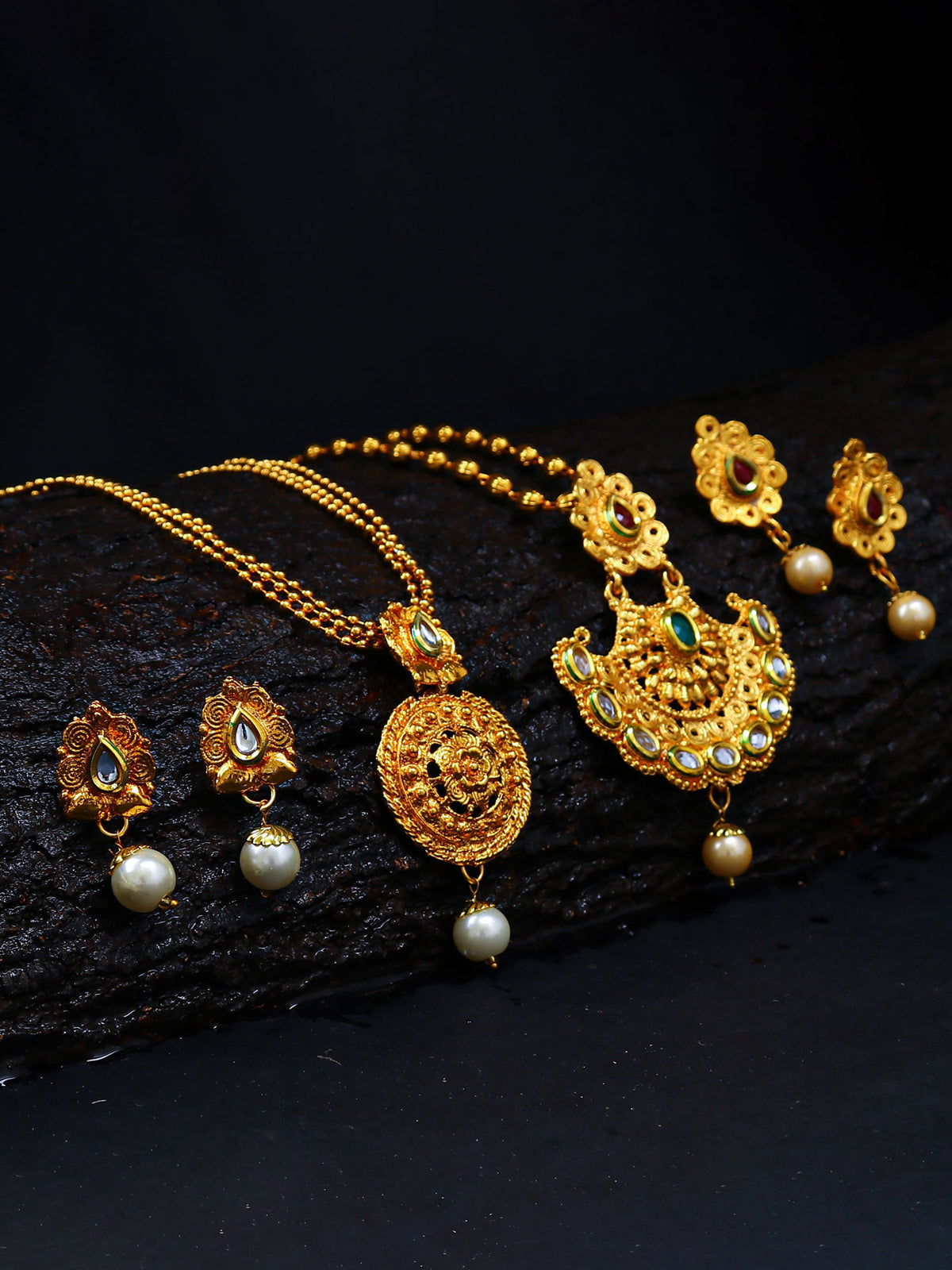 Sukkhi Splendid Pearl Gold Plated Kundan Long Haram Necklace Set Combo For Women 388CB1400
