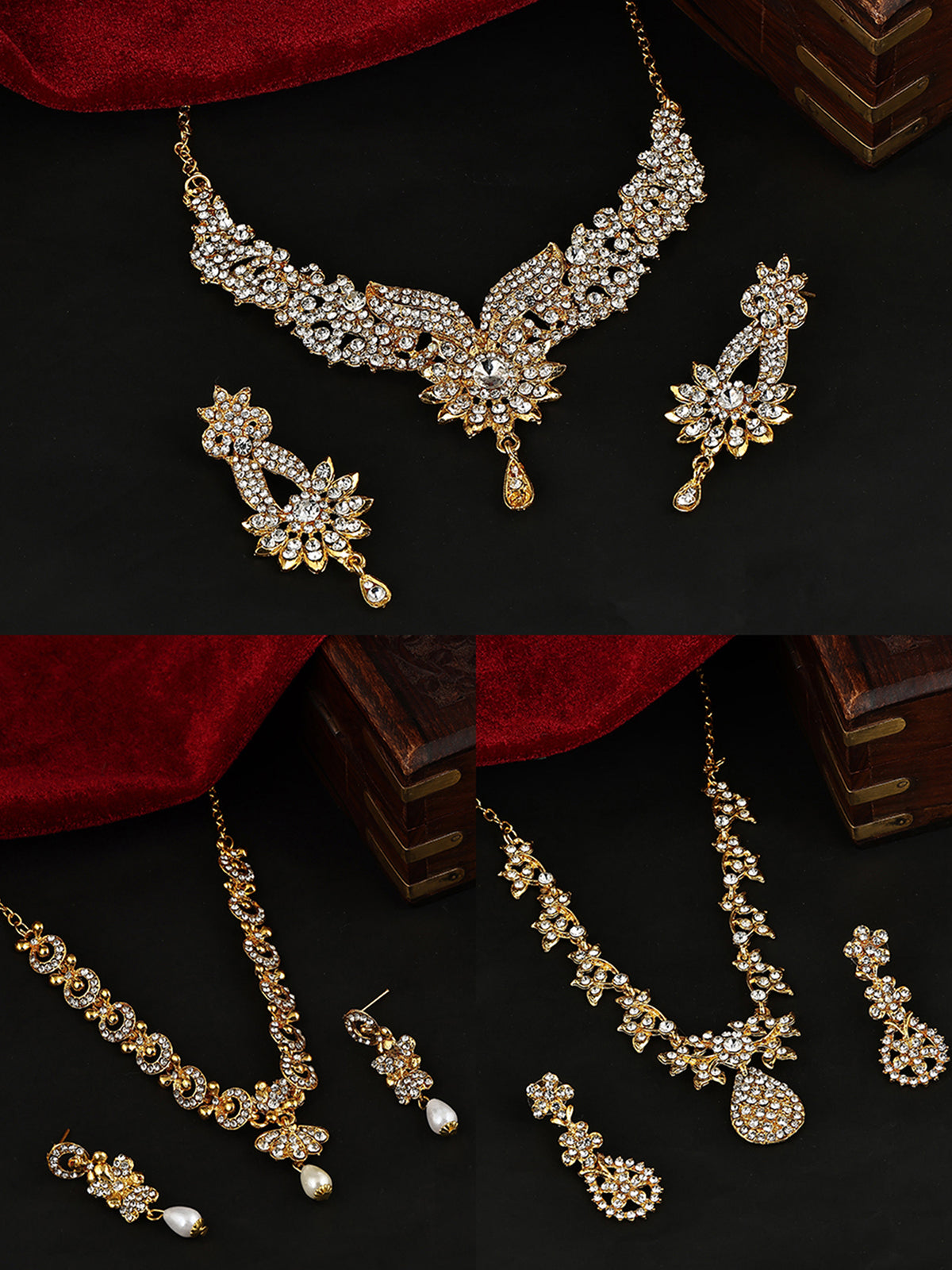 Sukkhi Dazzling Gold Plated Austrian Diamond Choker Necklace Set Combo For Women 413CB1900