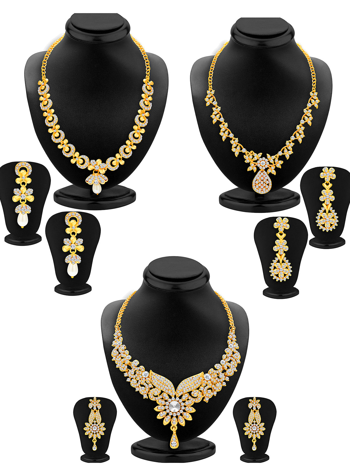 Sukkhi Dazzling Gold Plated Austrian Diamond Choker Necklace Set Combo For Women 413CB1900