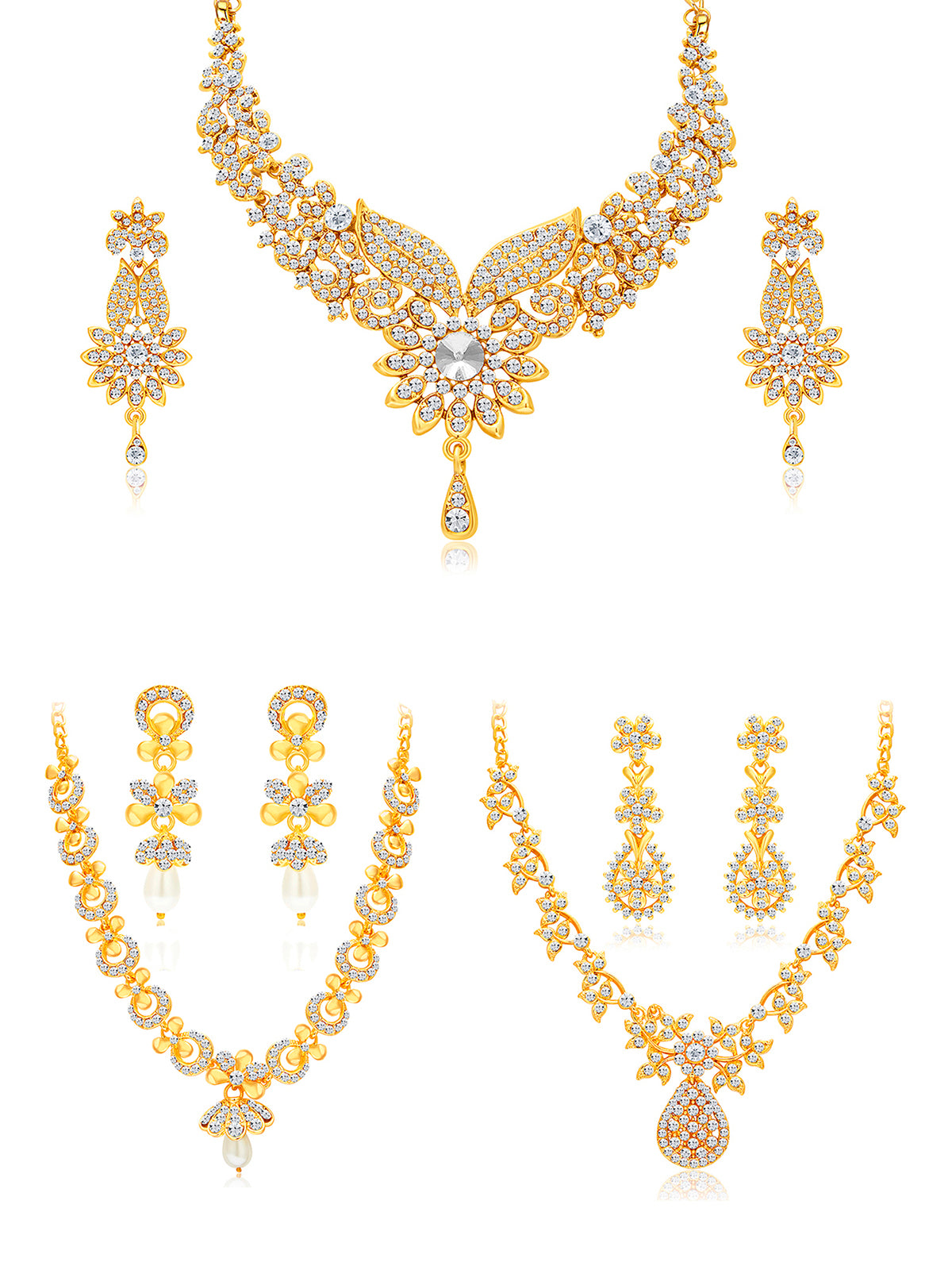 Sukkhi Dazzling Gold Plated Austrian Diamond Choker Necklace Set Combo For Women 413CB1900