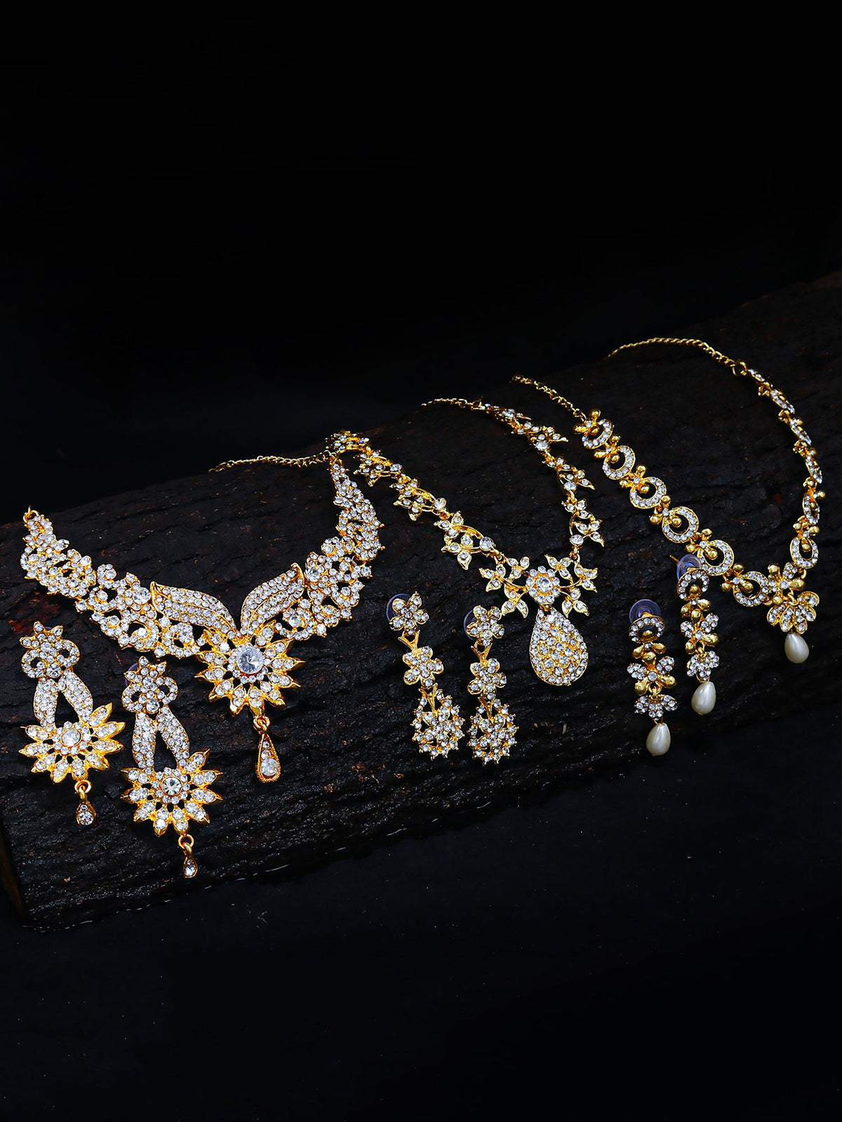 Sukkhi Dazzling Gold Plated Austrian Diamond Choker Necklace Set Combo For Women 413CB1900