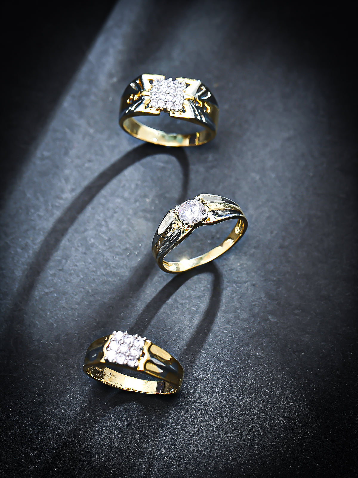 Sukkhi Stylish Gold Plated Cz Set Of 3 Gents Ring Combo For Women 440CB1650
