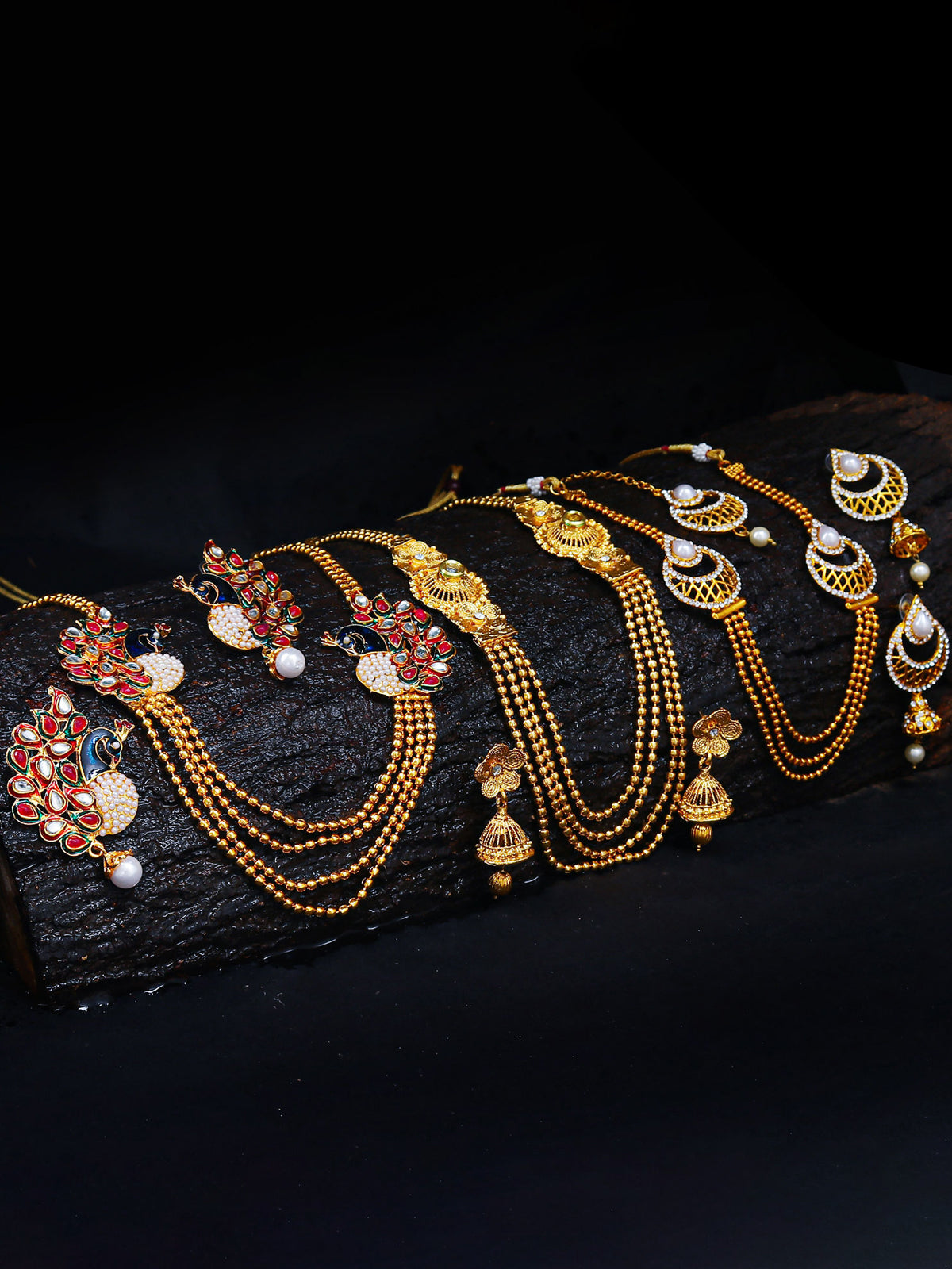 Sukkhi Gorgeous Pearl Gold Plated Kundan Peacock Meenakari Multi-String Necklace Set Combo For Women 457CB2700