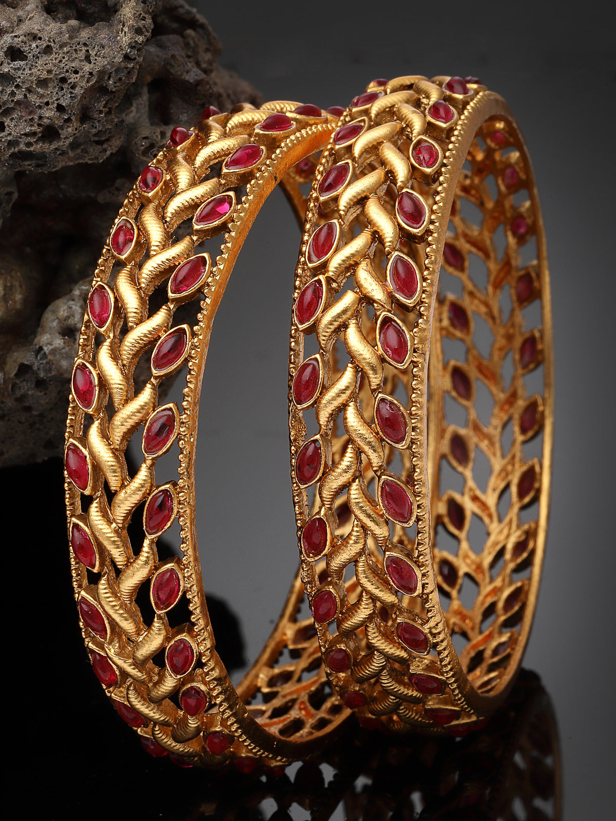 Sukkhi Ethnic Gold Plated Red Broad Kada Bracelet Bangle Jewellery Set for Women & Girls|Set of 2 Latest Design| Birthday Anniversary Gift for Women | (Size 2.4)|B105850