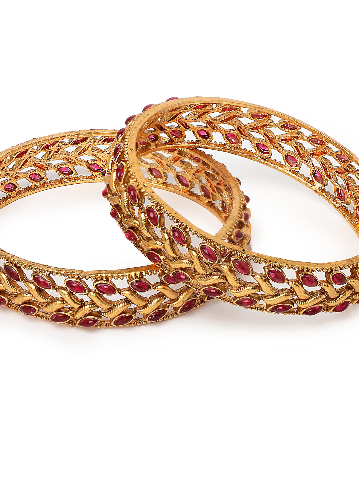 Sukkhi Ethnic Gold Plated Red Broad Kada Bracelet Bangle Jewellery Set for Women & Girls|Set of 2 Latest Design| Birthday Anniversary Gift for Women|B105850