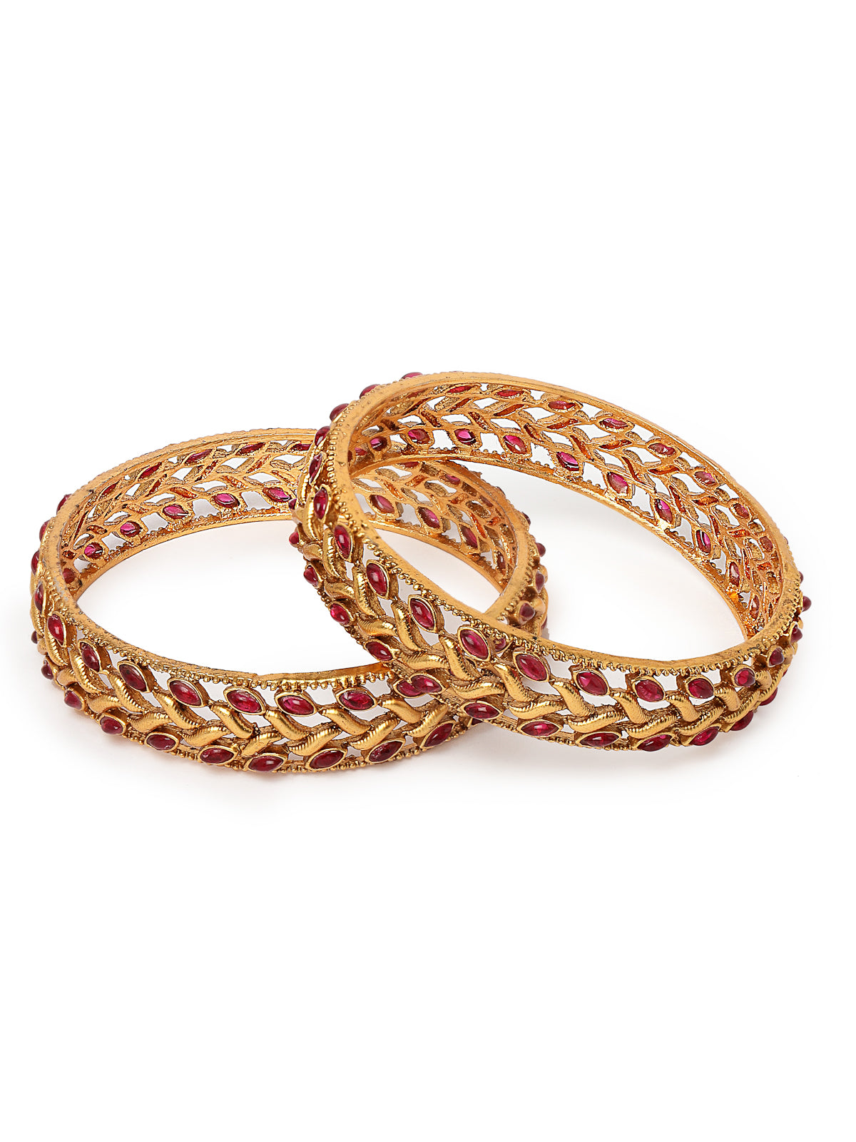Sukkhi Ethnic Gold Plated Red Broad Kada Bracelet Bangle Jewellery Set for Women & Girls|Set of 2 Latest Design| Birthday Anniversary Gift for Women|B105850