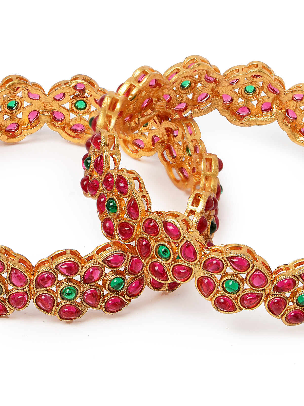 Sukkhi Indian Style Floral Gold Plated Red And Green Broad Bracelets Bangle Set Jewellery for Women & Girls | Set of 2 Latest Design| Birthday Anniversary Gift for Women|B105851
