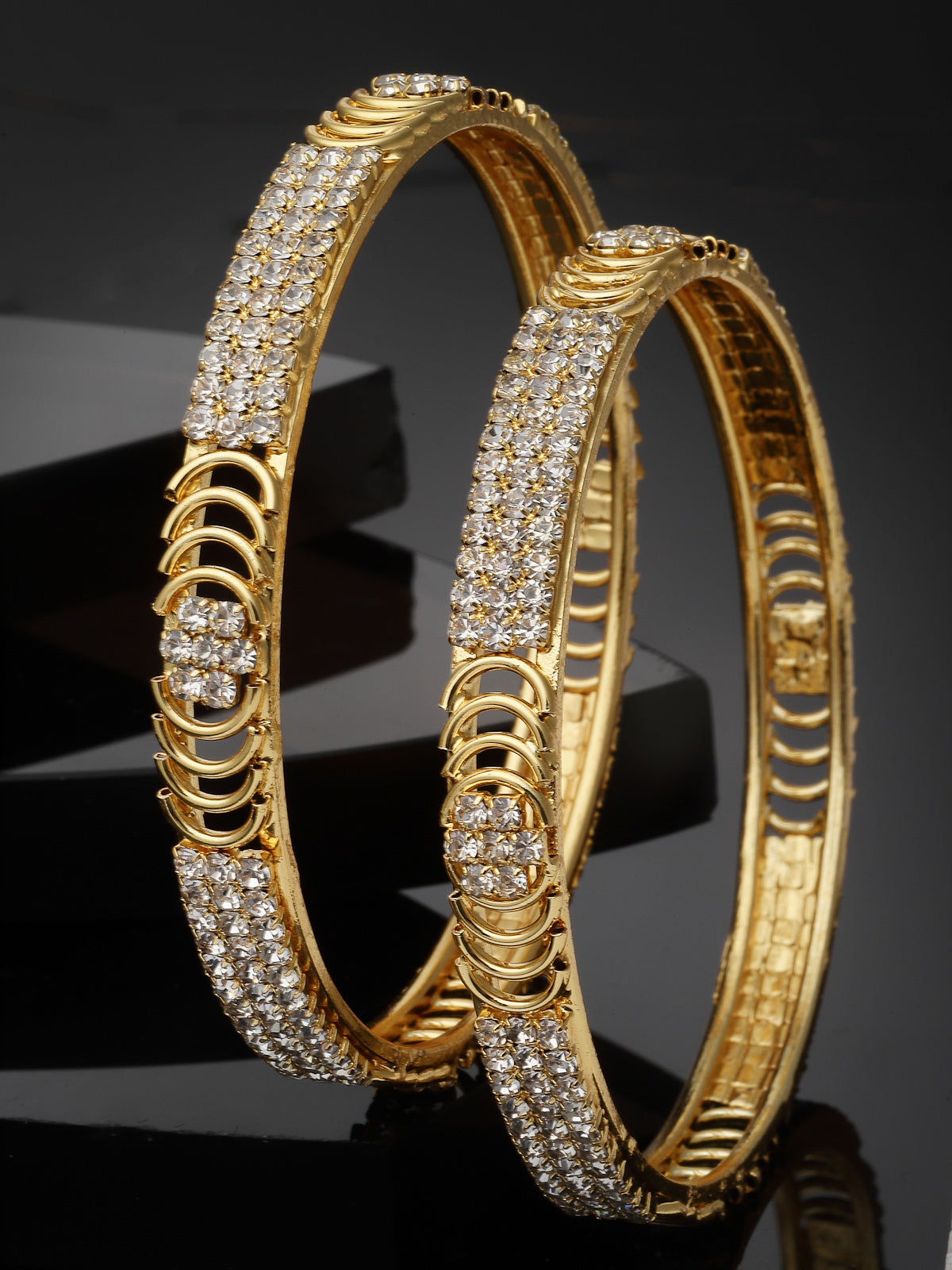 Sukkhi Classy Gold Tone Plated White AD Stones Studded Set of 2 Kada Bracelet Bangle Jewellery Set for Women & Girls Latest Design| Birthday Anniversary Gift for Women|B105852