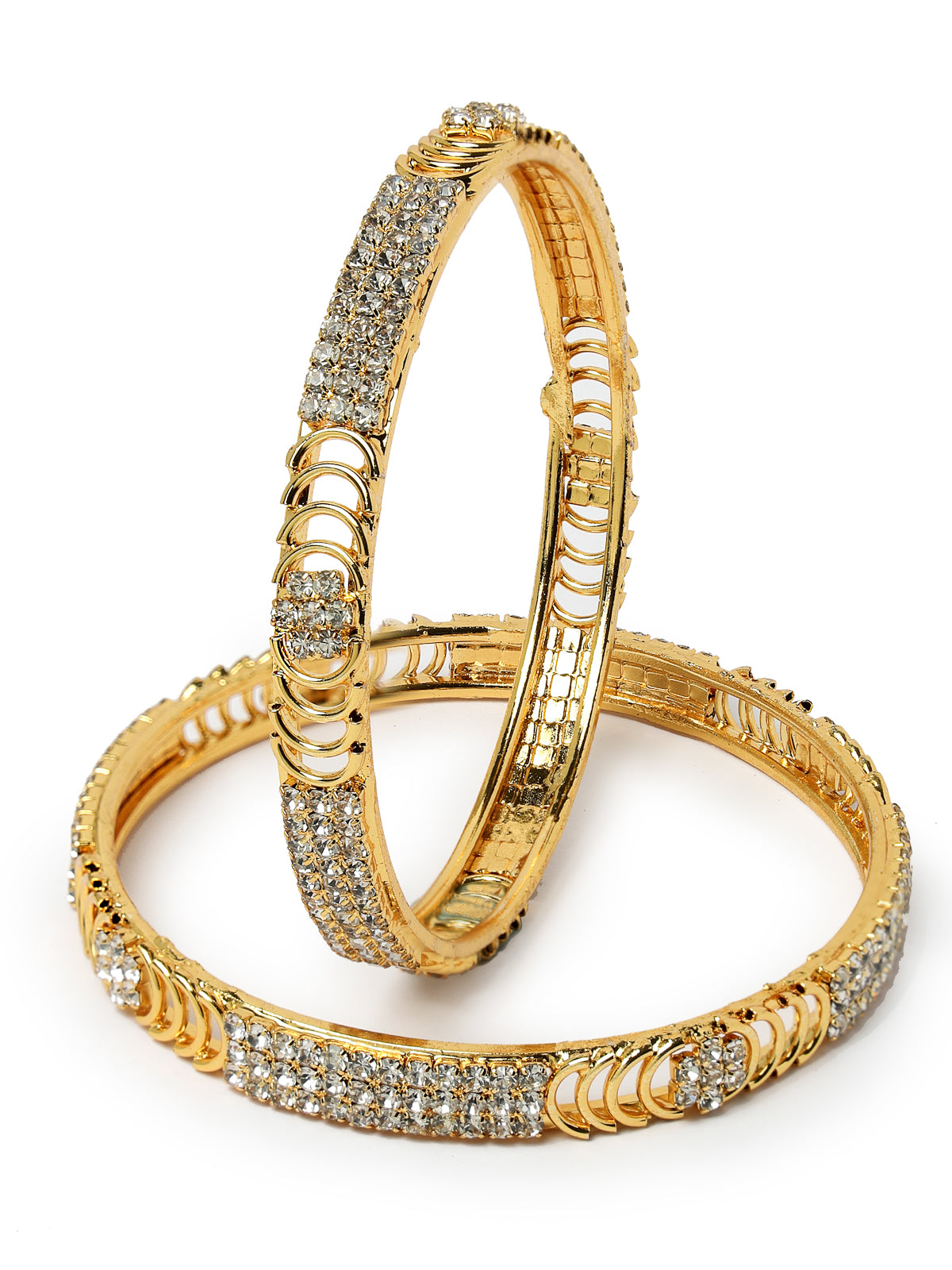 Sukkhi Classy Gold Tone Plated White AD Stones Studded Set of 2 Kada Bracelet Bangle Jewellery Set for Women & Girls Latest Design| Birthday Anniversary Gift for Women|B105852