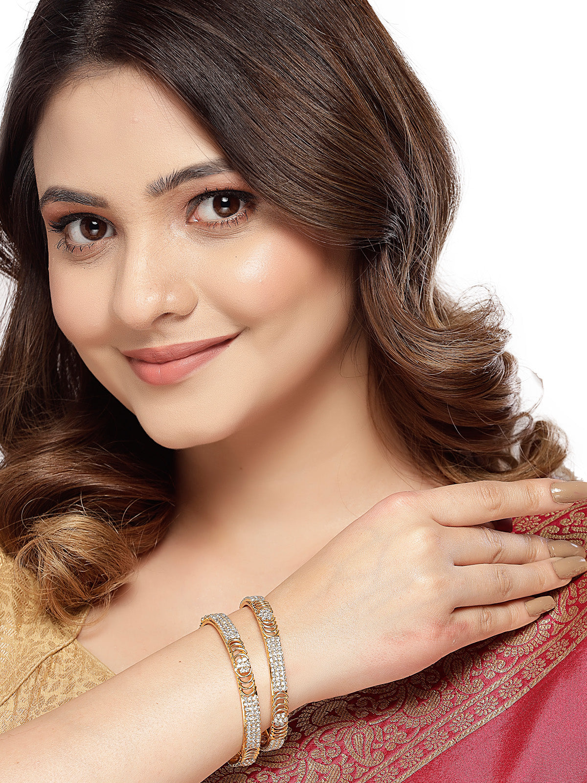 Sukkhi Classy Gold Tone Plated White AD Stones Studded Set of 2 Kada Bracelet Bangle Jewellery Set for Women & Girls Latest Design| Birthday Anniversary Gift for Women|B105852