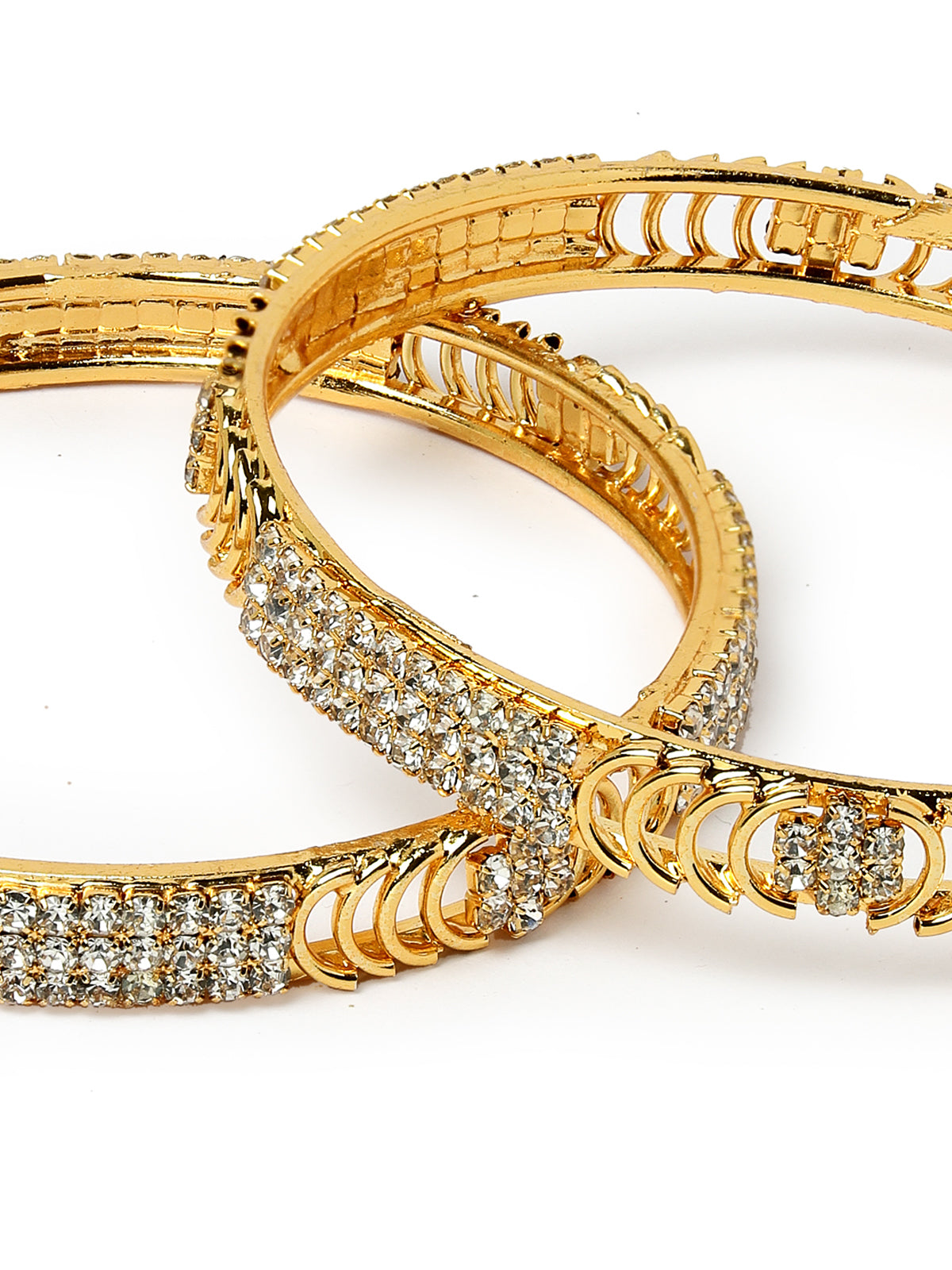 Sukkhi Classy Gold Tone Plated White AD Stones Studded Set of 2 Kada Bracelet Bangle Jewellery Set for Women & Girls Latest Design| Birthday Anniversary Gift for Women|B105852
