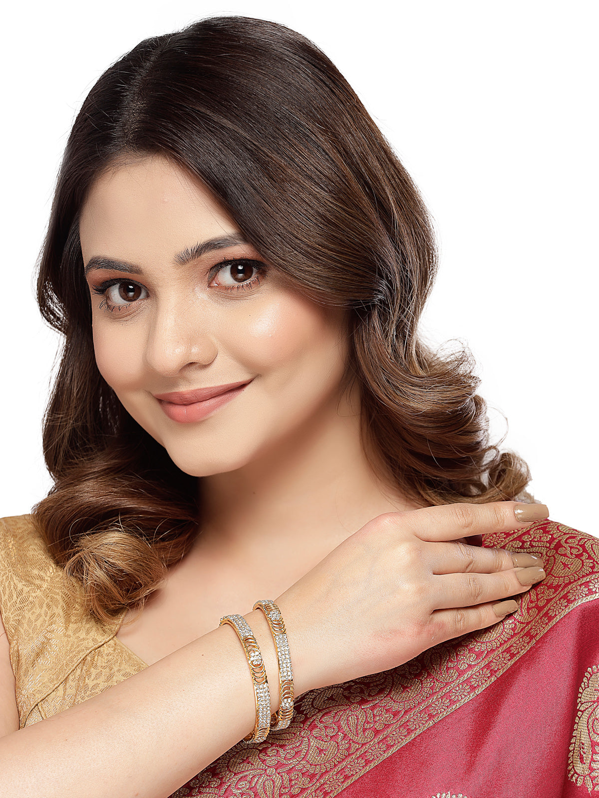 Sukkhi Classy Gold Tone Plated White AD Stones Studded Set of 2 Kada Bracelet Bangle Jewellery Set for Women & Girls Latest Design| Birthday Anniversary Gift for Women|B105852