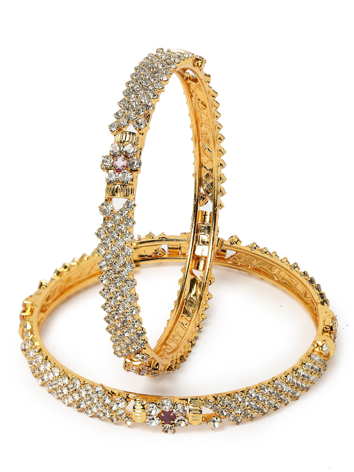 Sukkhi Fashionable Gold Tone Plated White Red AD Stones Studded Set of 2 Kada Bracelet Bangle Jewellery Set for Women & Girls|Latest Design | Birthday Anniversary Gift for Women|B105853