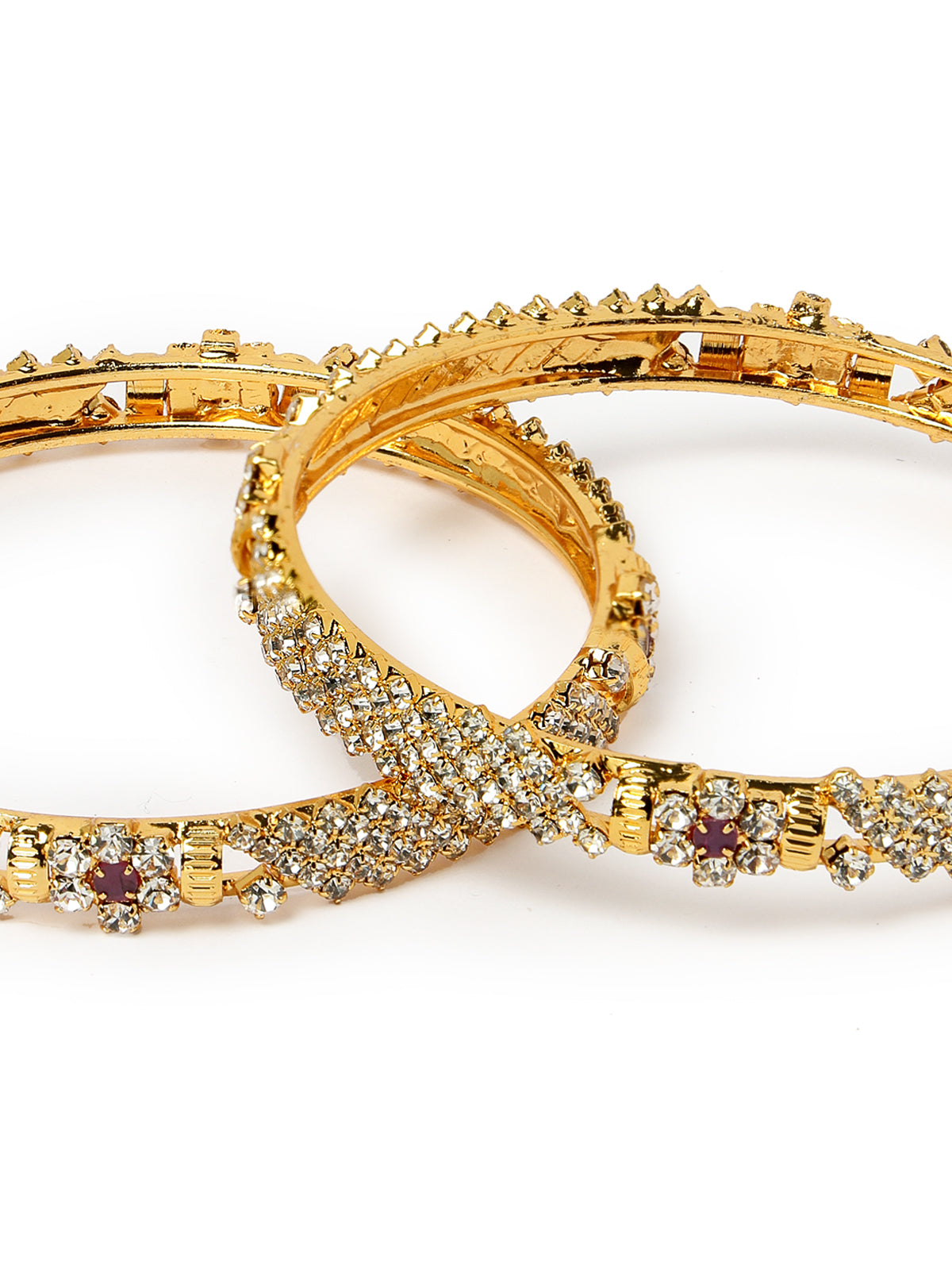 Sukkhi Fashionable Gold Tone Plated White Red AD Stones Studded Set of 2 Kada Bracelet Bangle Jewellery Set for Women & Girls|Latest Design | Birthday Anniversary Gift for Women|B105853