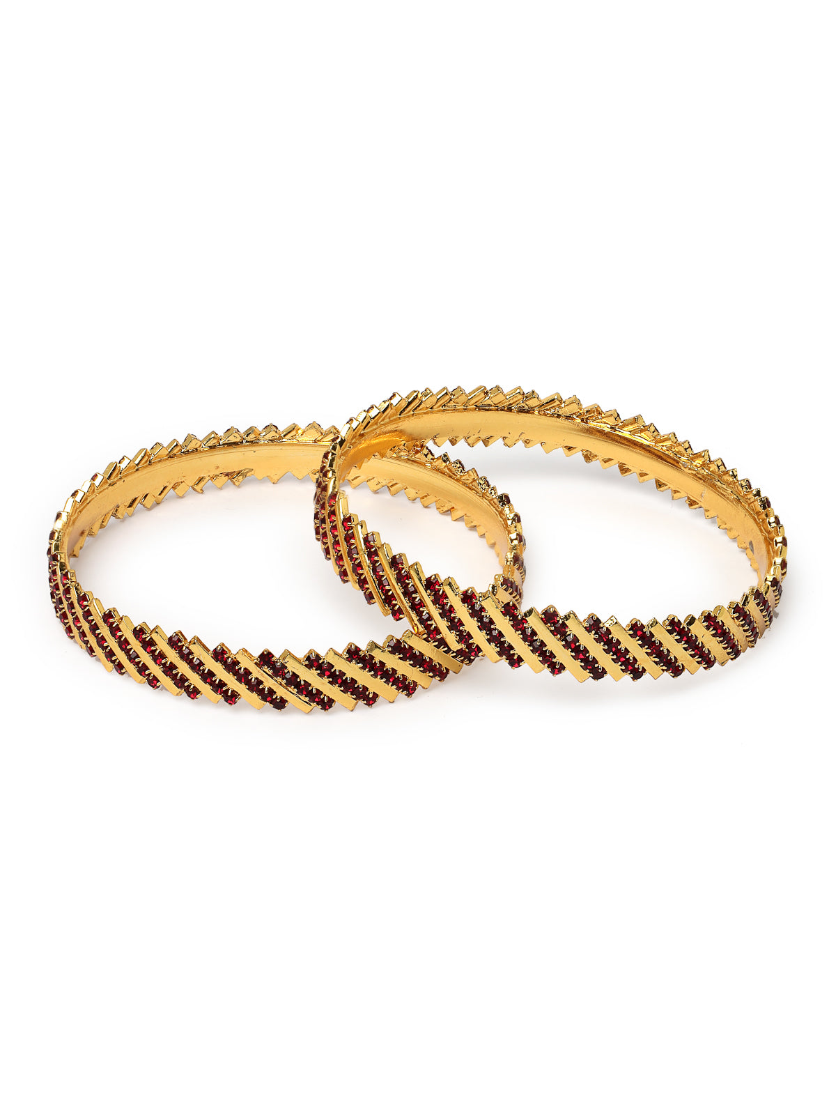 Sukkhi Bollywood Style Gold Tone Plated Red AD Stones Studded Set of 2 Kada Bracelet Bangle Jewellery Set for Women & Girls Latest Design| Birthday Anniversary Gift for Women|B105854