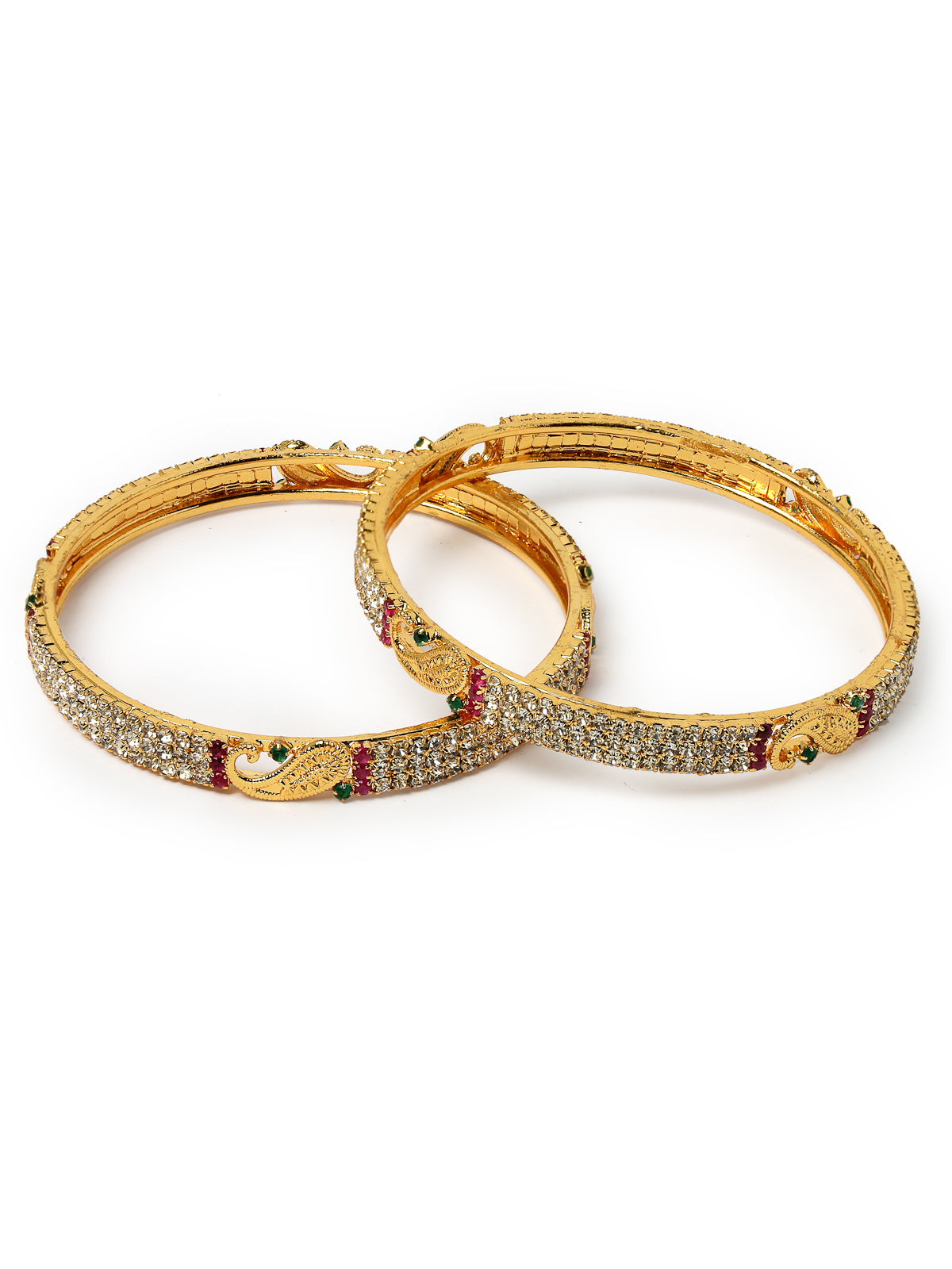 Sukkhi Peacock Design Gold Plated Red & Green & White AD Stones Set of 2 Kada Bracelet Bangle Jewellery Set for Women & Girls Latest Design|Birthday Anniversary Gift for Women|B105856