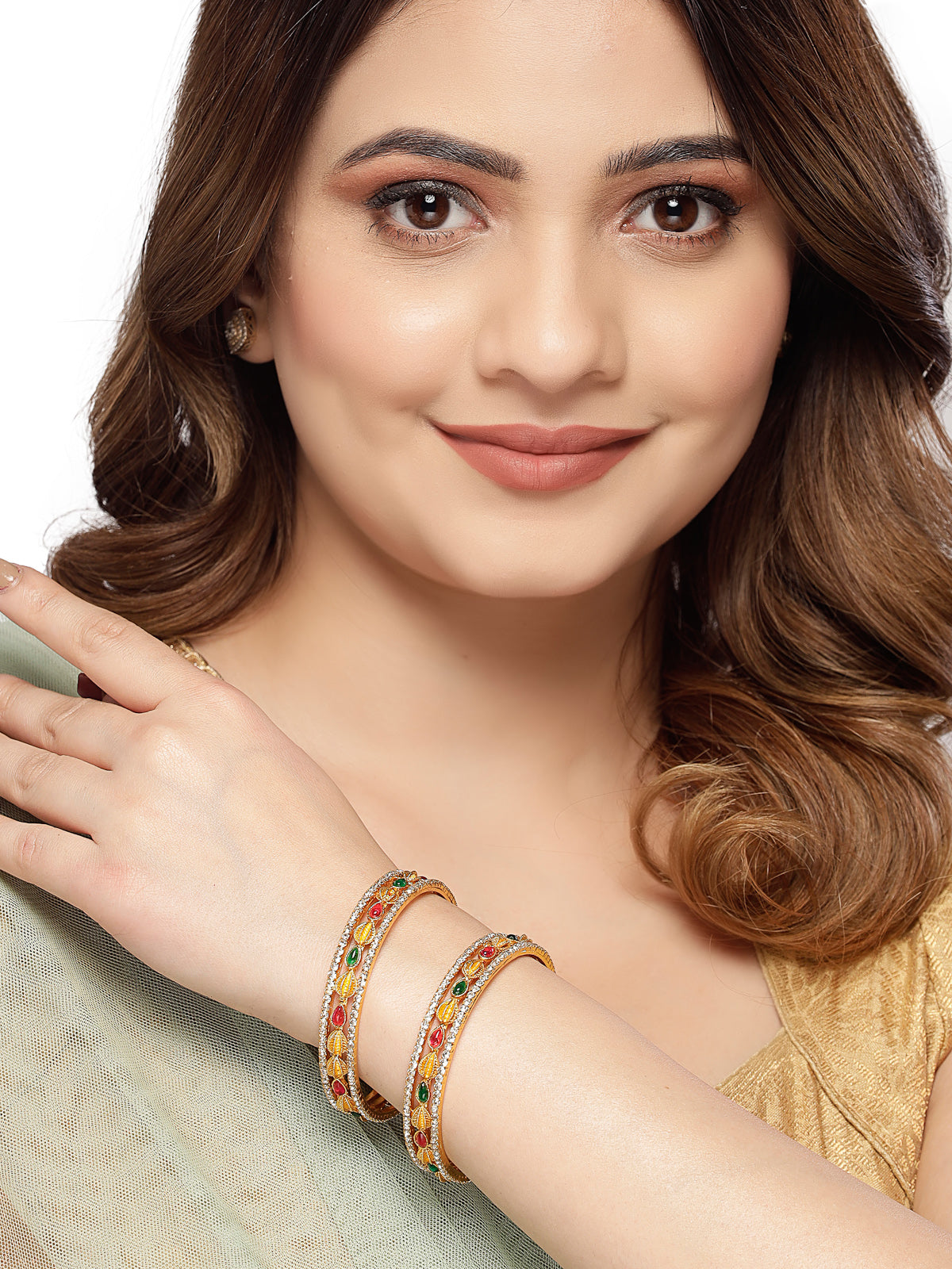 Sukkhi Latest Gold Plated White AD Stones Studded Set of 2 Kada Bracelet Bangle Jewellery Set for Women & Girls Latest Design| Birthday Anniversary Gift for Women|B105858