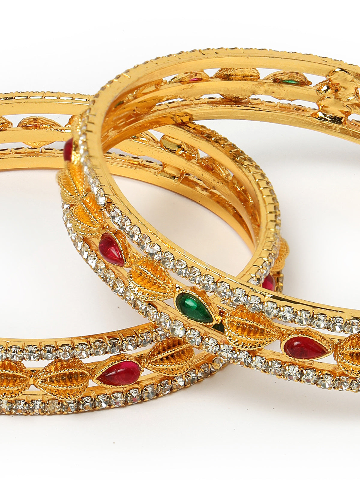 Sukkhi Latest Gold Plated White AD Stones Studded Set of 2 Kada Bracelet Bangle Jewellery Set for Women & Girls Latest Design| Birthday Anniversary Gift for Women|B105858