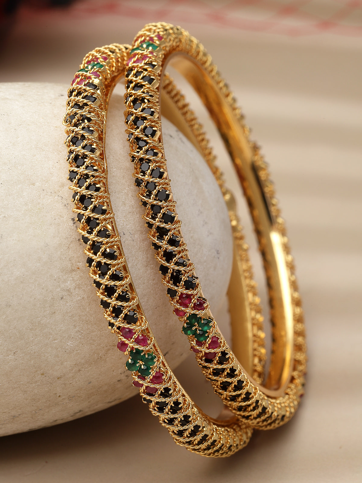 Sukkhi Classic Gold Plated Red And Green Kada Bracelet Bangle Jewellery Set for Women & Girls | Set of 2 Latest Design| Birthday Anniversary Gift for Women|B105859